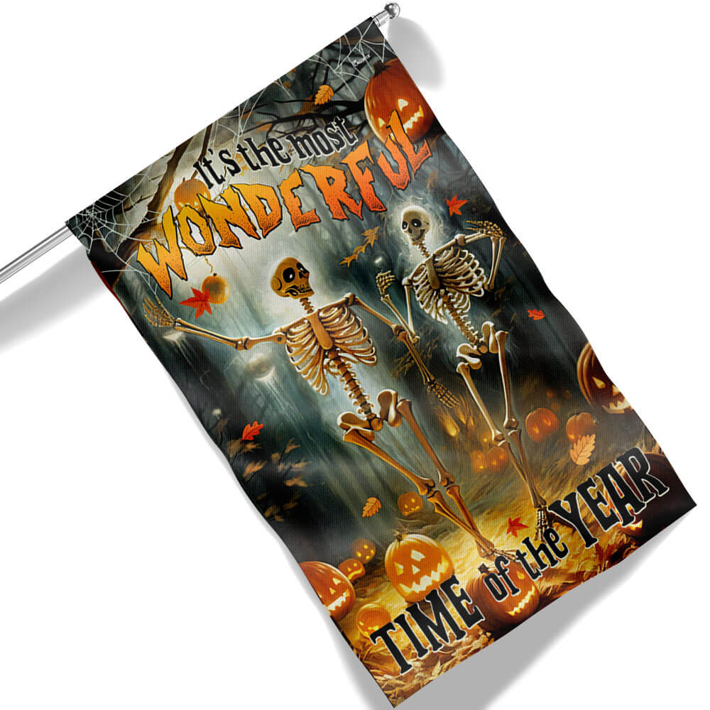 Skull Fall Halloween Pumpkin It S The Most Wonderful Time Of The Year Halloween Flag