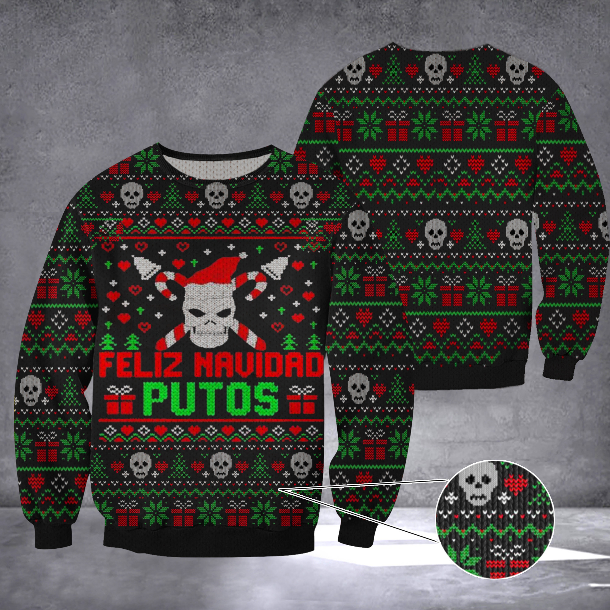 Skull Feliz Navidad Putos Ugly Christmas Sweater Funny Ugly Xmas Sweaters For Men 2024