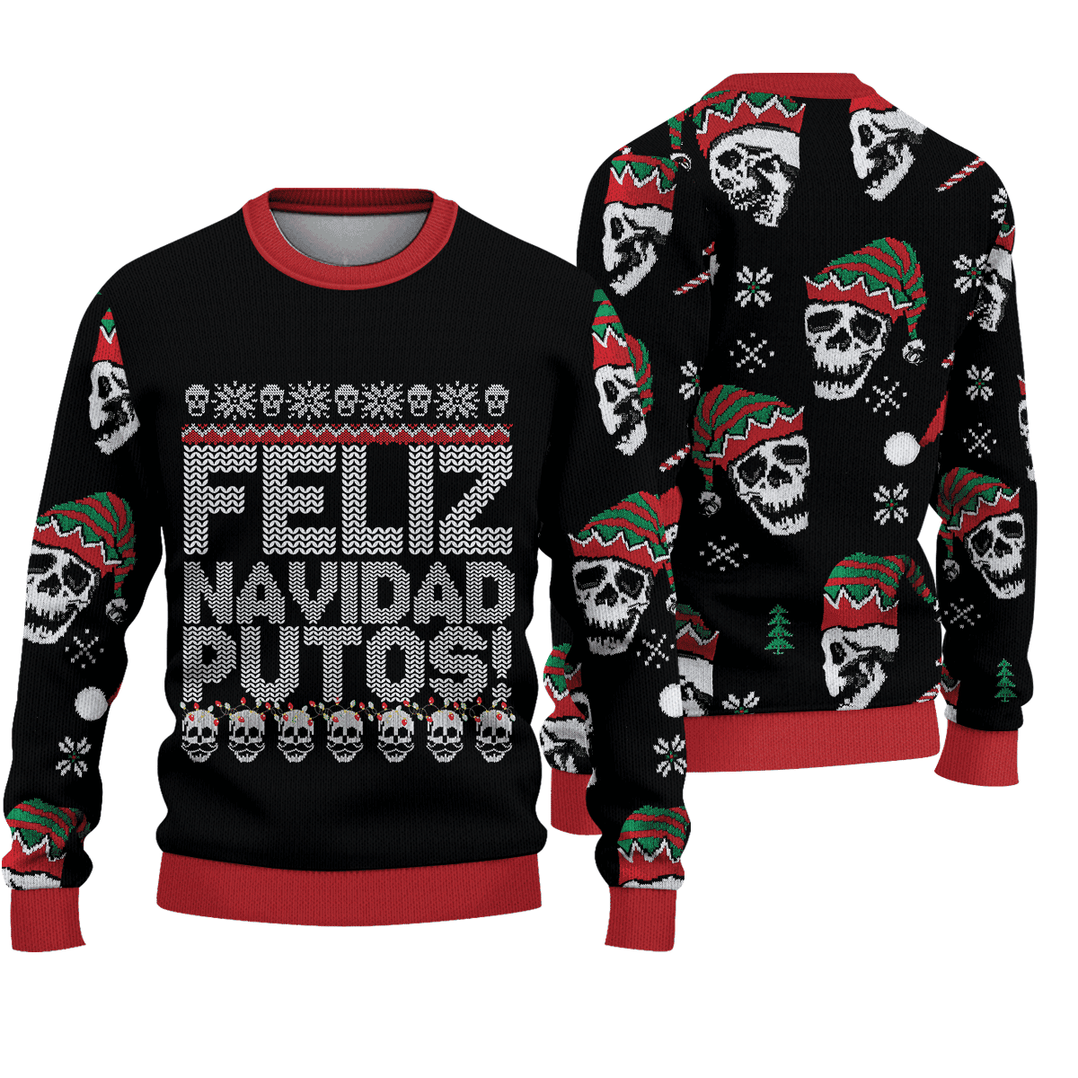 Skull Feliz Navidad Putos Ugly Christmas Sweater Skull Graphic Tee Mens Xmas Sweater Gift Skull Feliz Navidad Putos Ugly Christmas Sweater Skull Graphic Tee Mens Xmas Sweater Gift