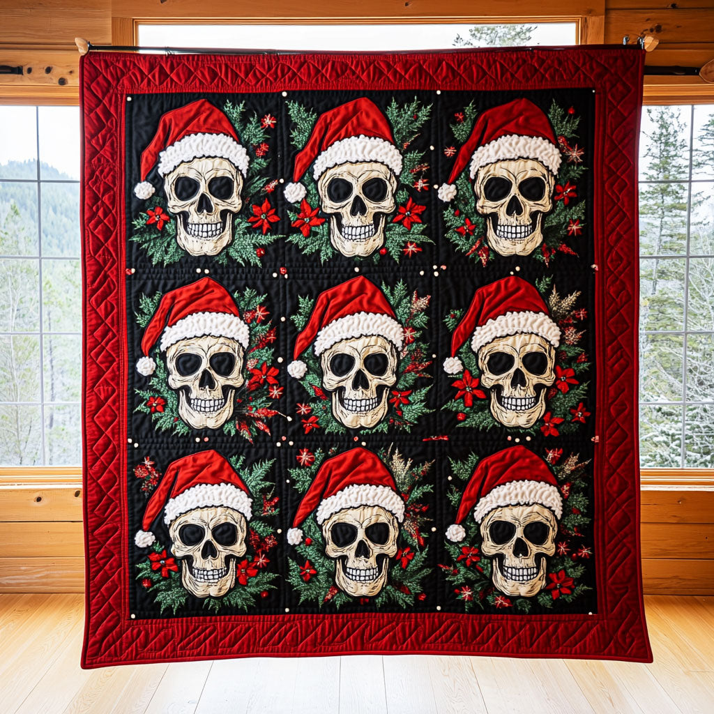 Skull Festive Joy Quilt Blanket Best Throw Blanket Skull Christmas Gifts
