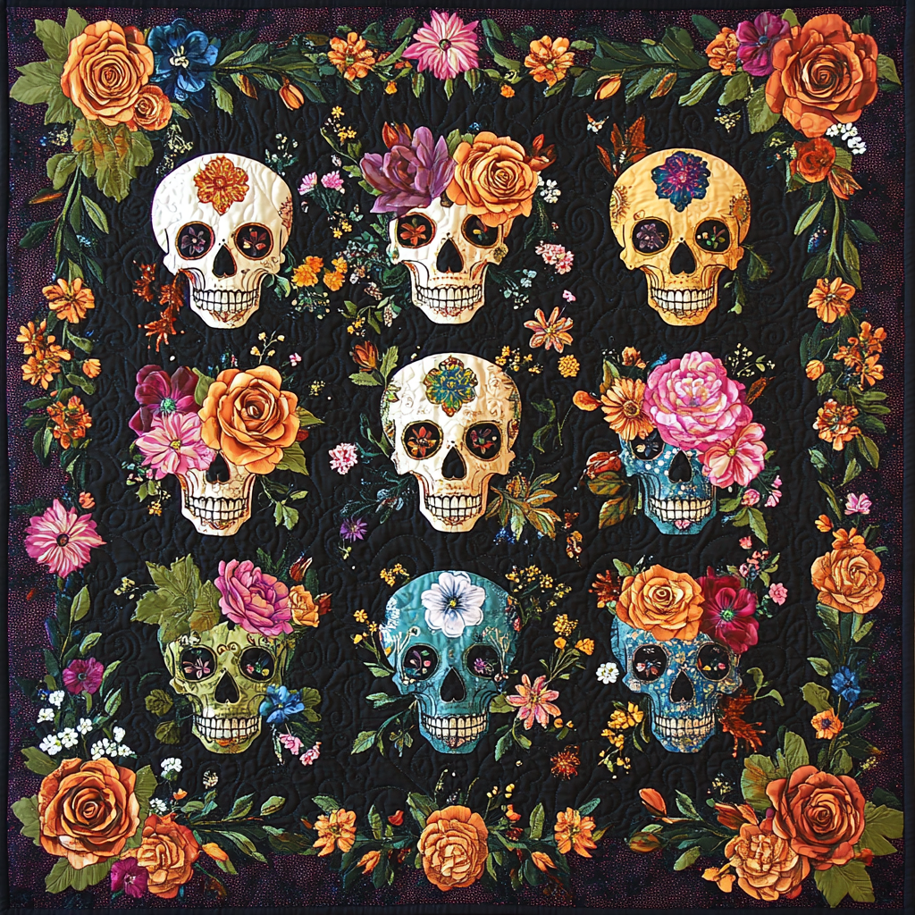 Skull Fiesta Quilted Blanket kull Gifts For Her