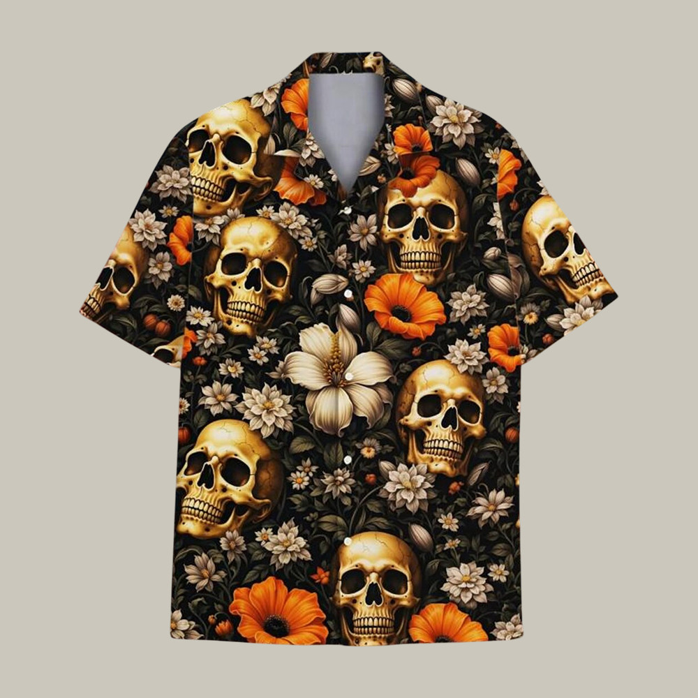 Skull Floral Hawaiian Shirt Gothic Skull Aloha Shirt Summer Vibe Gift For Friends