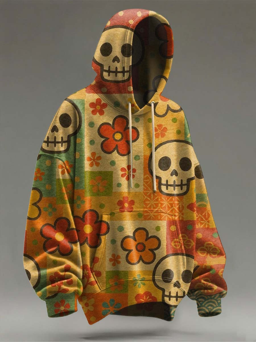 Skull Floral Print Hoodie Autumn Apparel Unique Holiday Presents For Skull Lovers