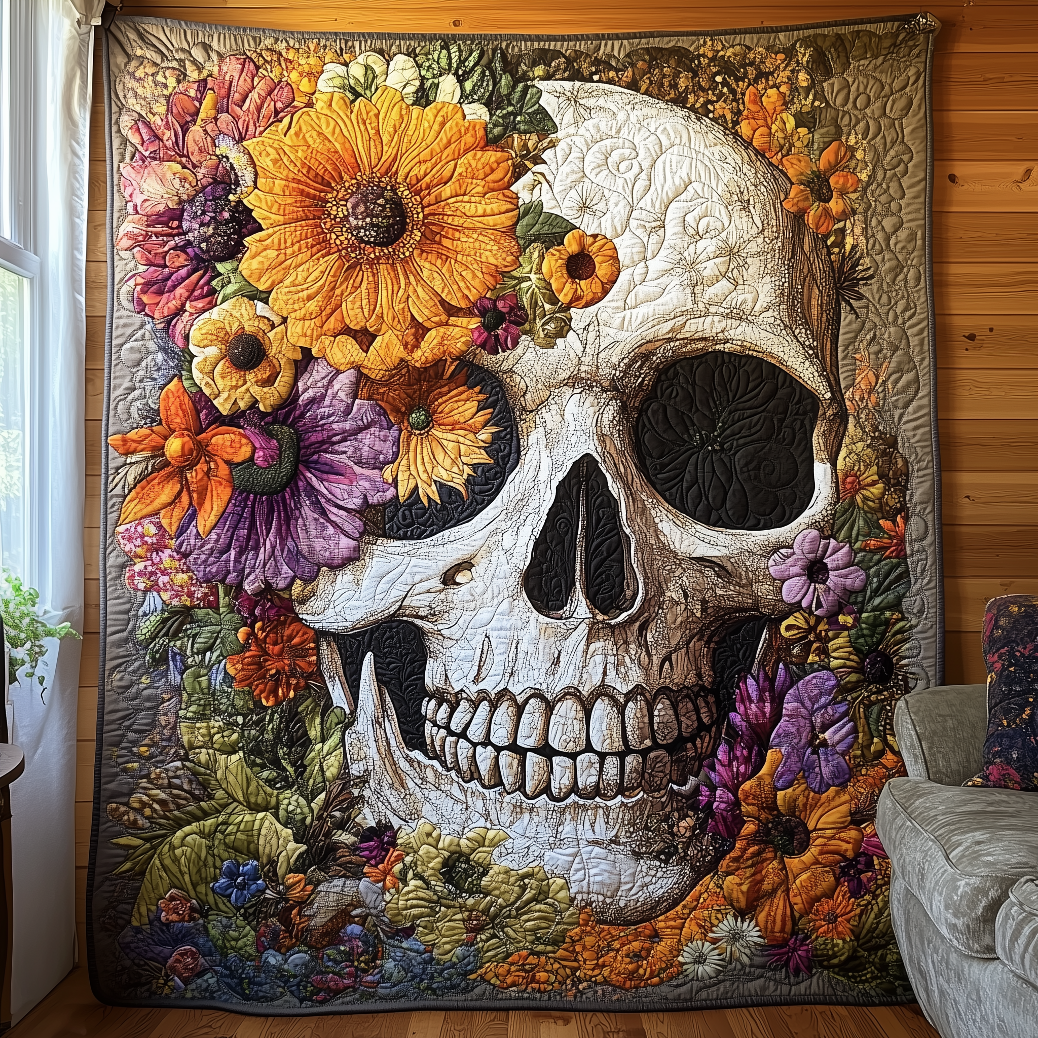 Skull Floral Quilted Blanket Christmas Quilted Blanket Christmas Gifts For Dad