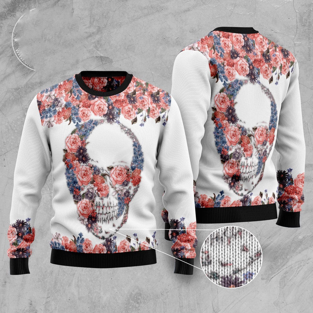 Skull Flowers Ugly Christmas Sweater Funny Ugly Christmas Sweater Cool Christmas Gifts