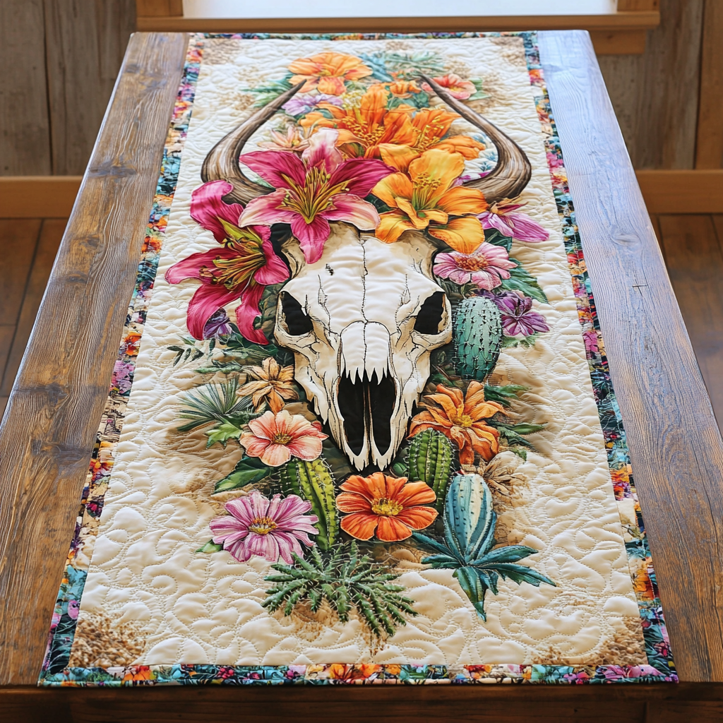 Skull Frontier Quilted Table Runner Dinner Table Decor Gifts For Western Lovers