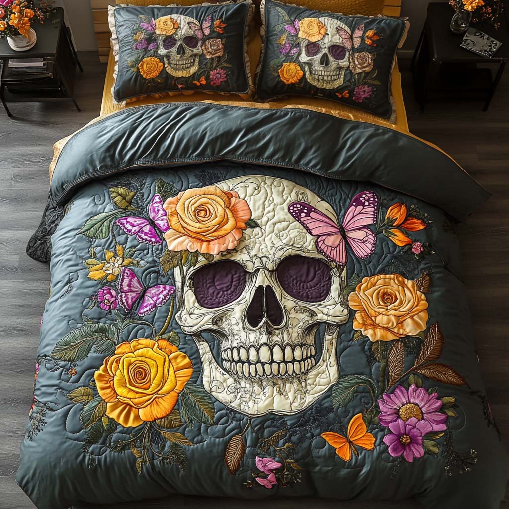 Skull Garden Quilted Bedding Set Bed Decor Skull Inspired Gifts