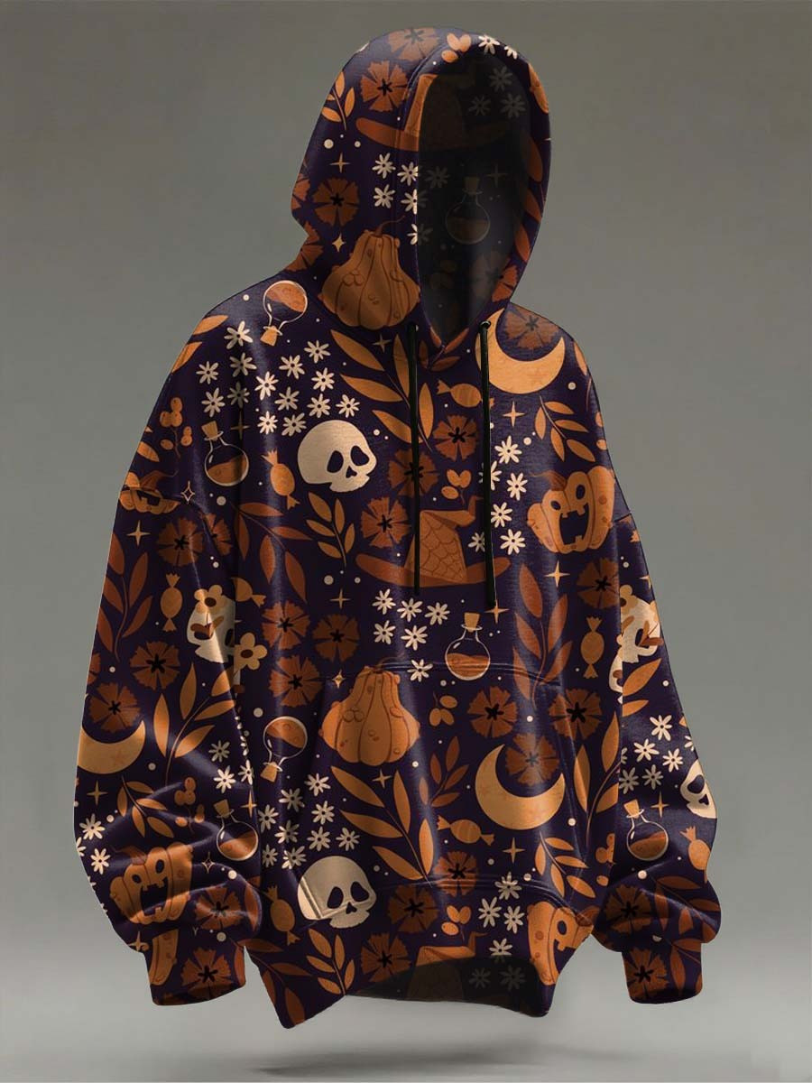 Skull Halloween Hoodie Leaf Pattern Apparel Halloween Gifts For Skull Lovers