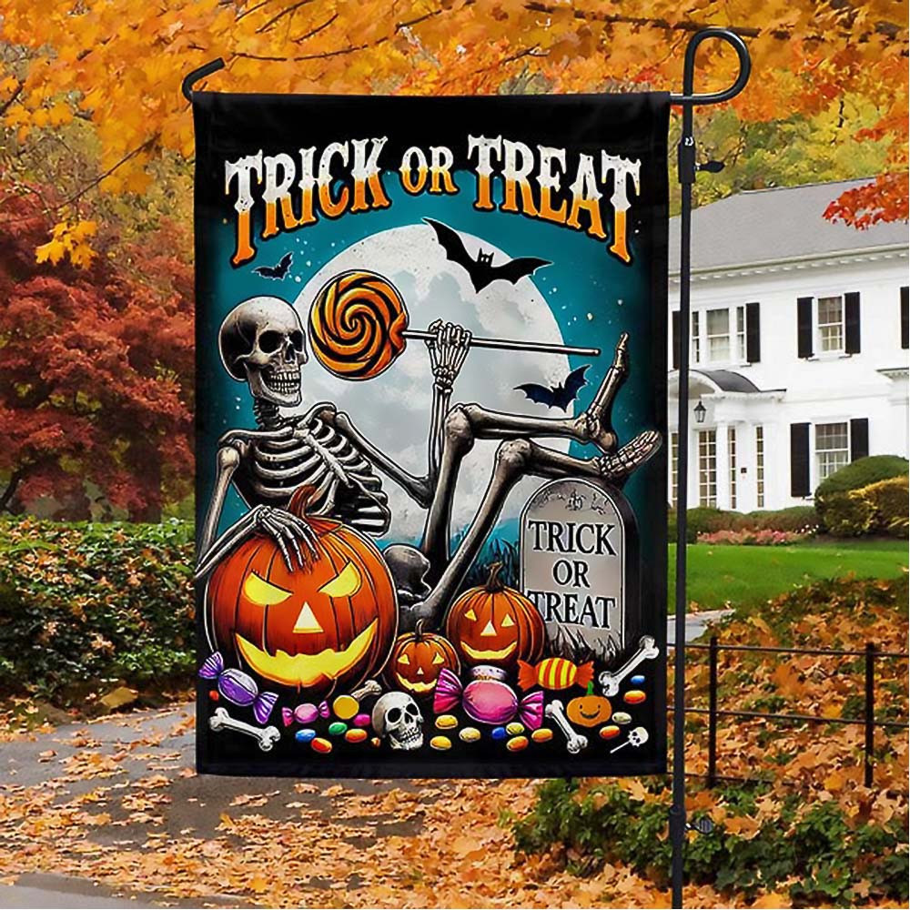 Skull Halloween Trick and Treat With The Moon Flag Best Halloween Gift For Friends and Family