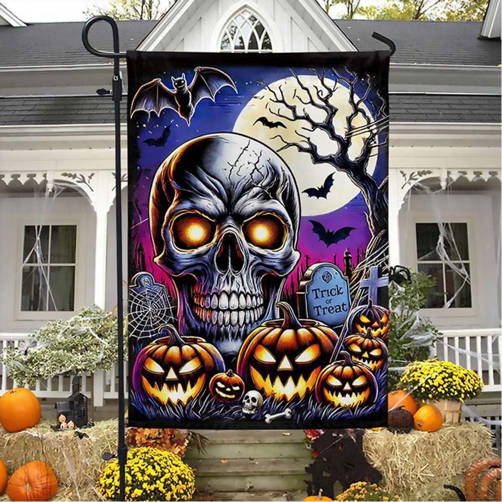 Skull Halloween Trick and Treat With The Moon Flag Best Halloween Gift For Friends and Family