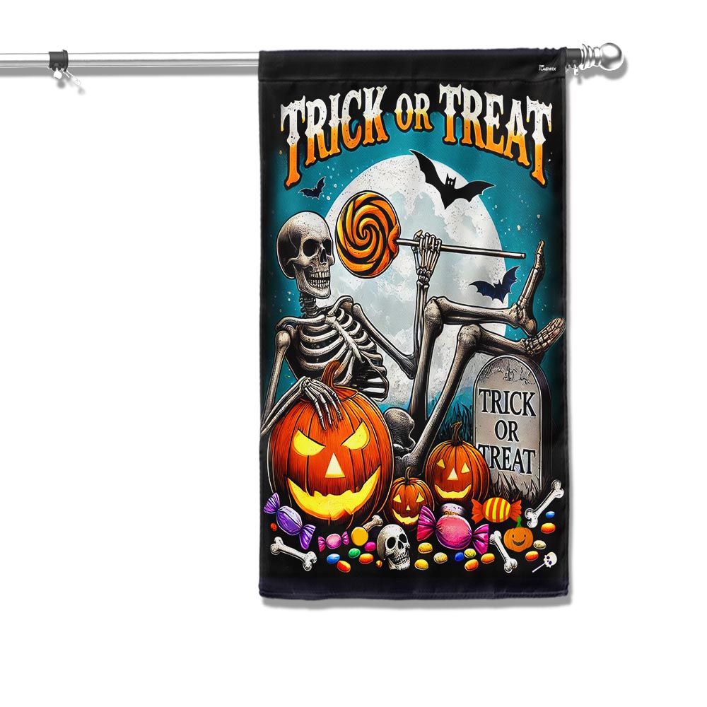 Skull Halloween Trick Or Treat Flag