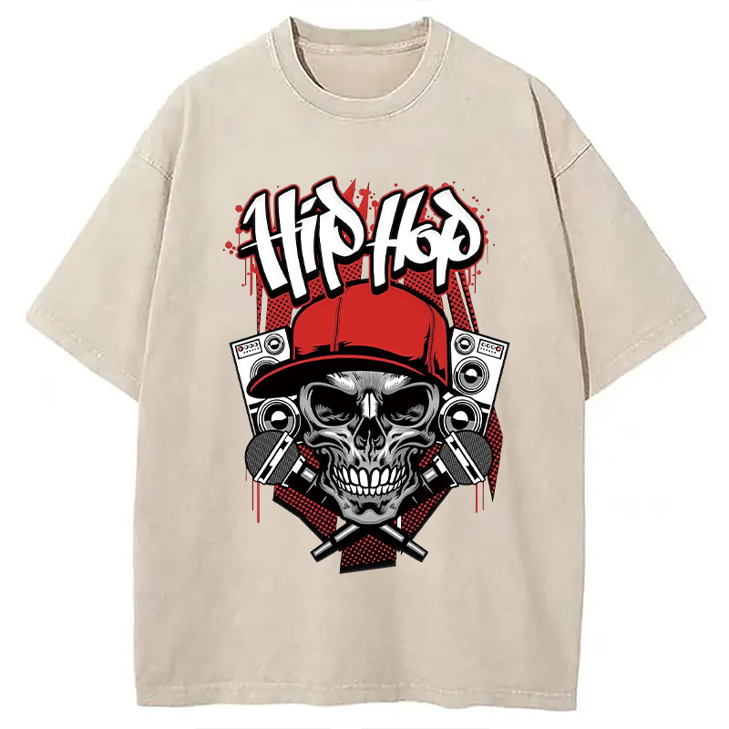 Skull Hip Hop Washed T-Shirt Retro Humor Outfit Idea Gifts For Best Friend