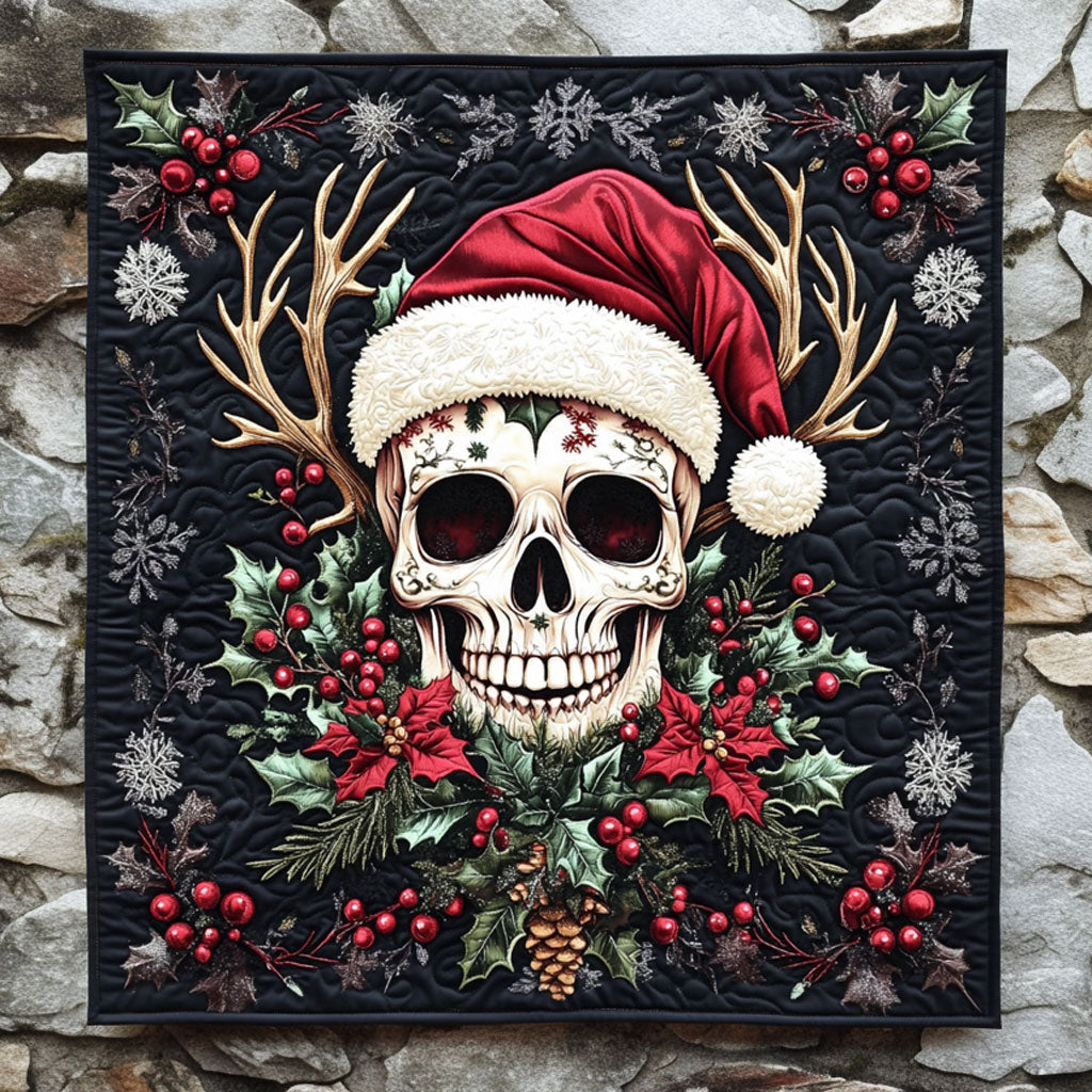 Skull Holly Night Quilt Blanket Skull Blanket Design Best Holiday Gifts 2025