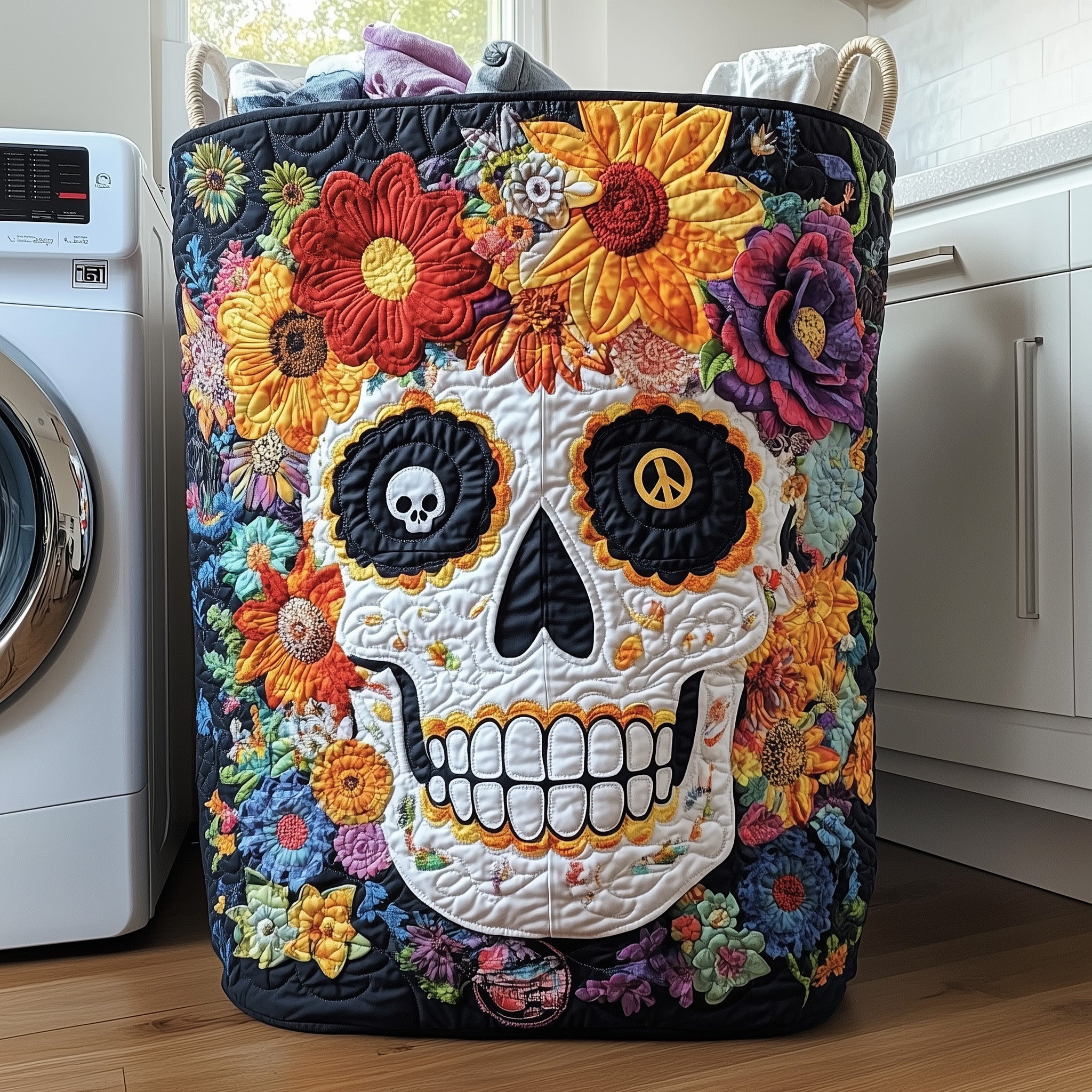 Skull In Bloom Quilted Laundry Basket Lovely Gifts For Glorious Flowers Enthusiasts