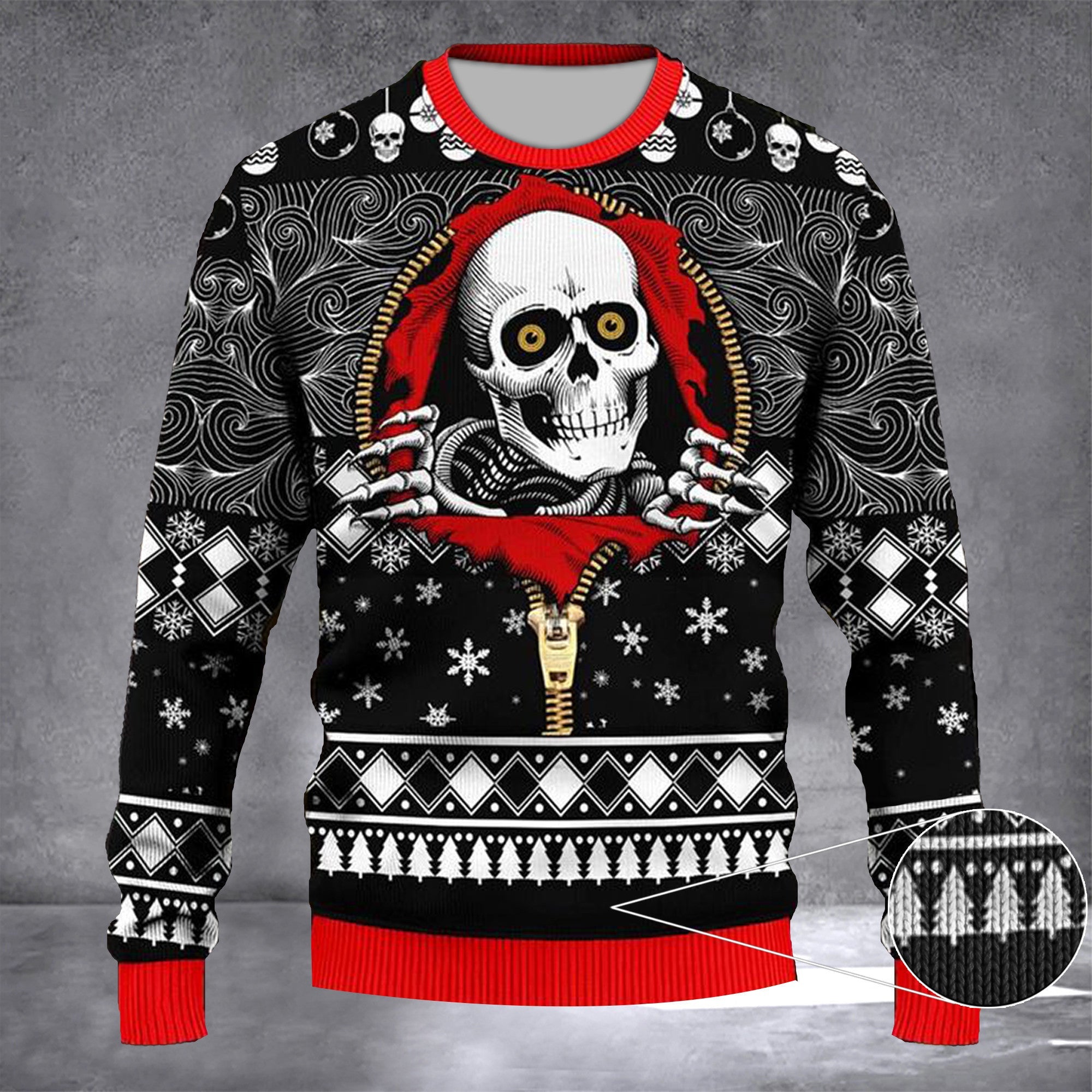 Skull Inside Zip Ugly Christmas Sweater Funny Skull Xmas Jumper Christmas 2024 Gifts