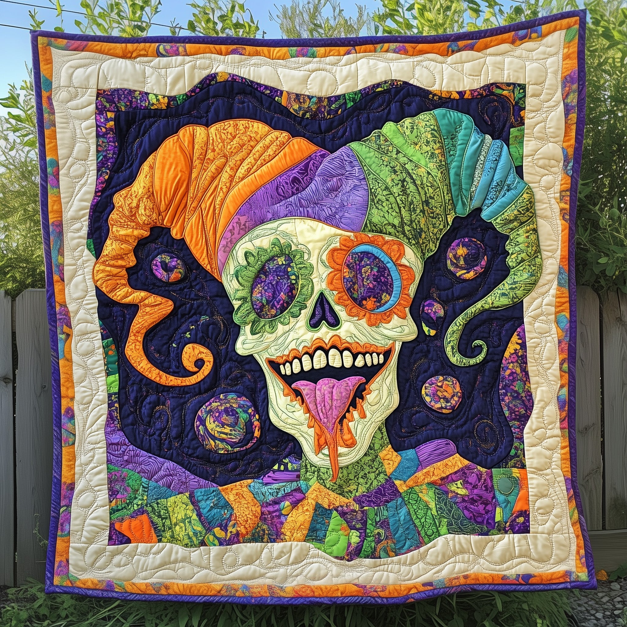 Skull Jester Parade Quilted Blanket Cute Bed BlanketCarnival Mardi Gras Gifts Items