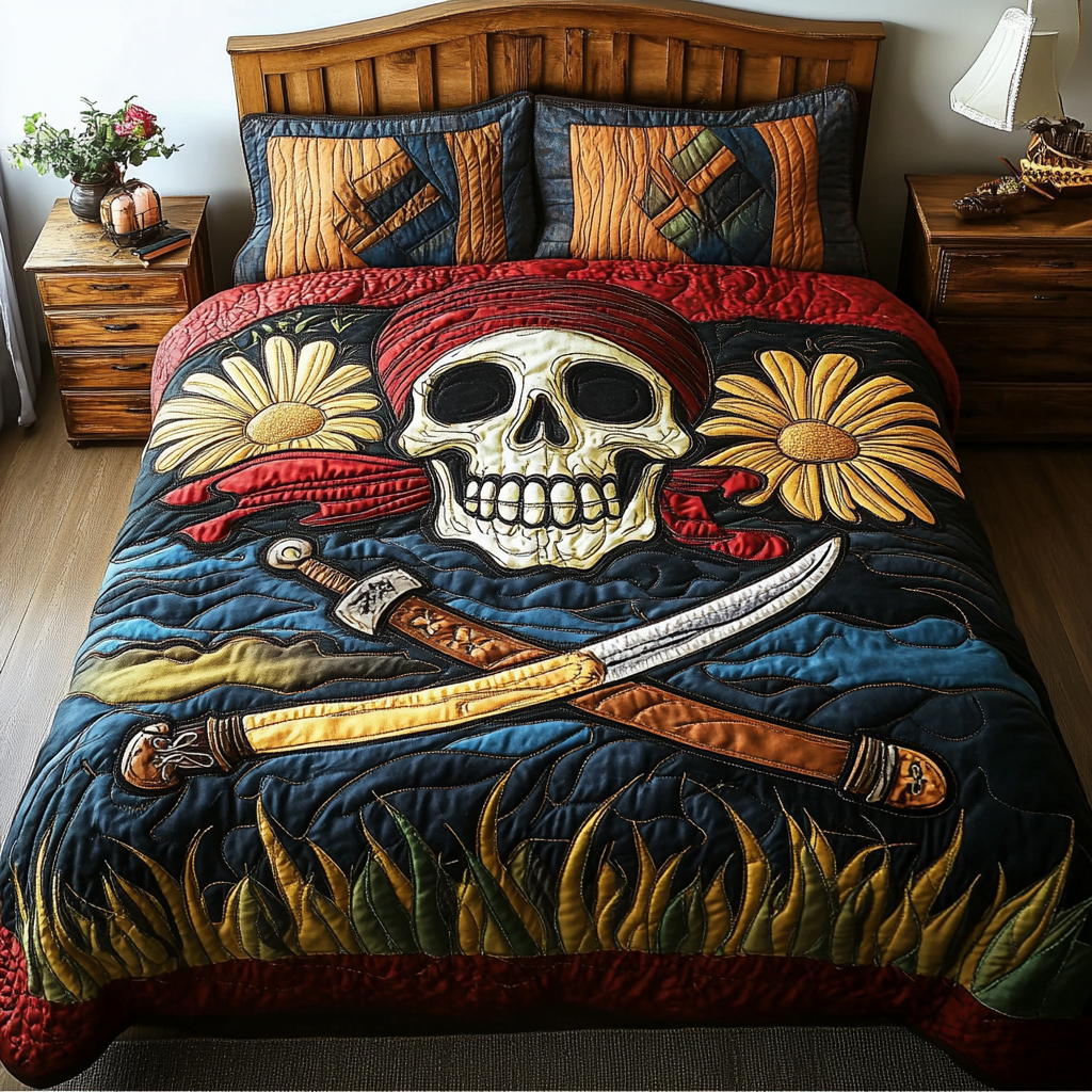 Skull King Quilted Bedding Set Aesthetic Room Decor Skull Christmas Gifts
