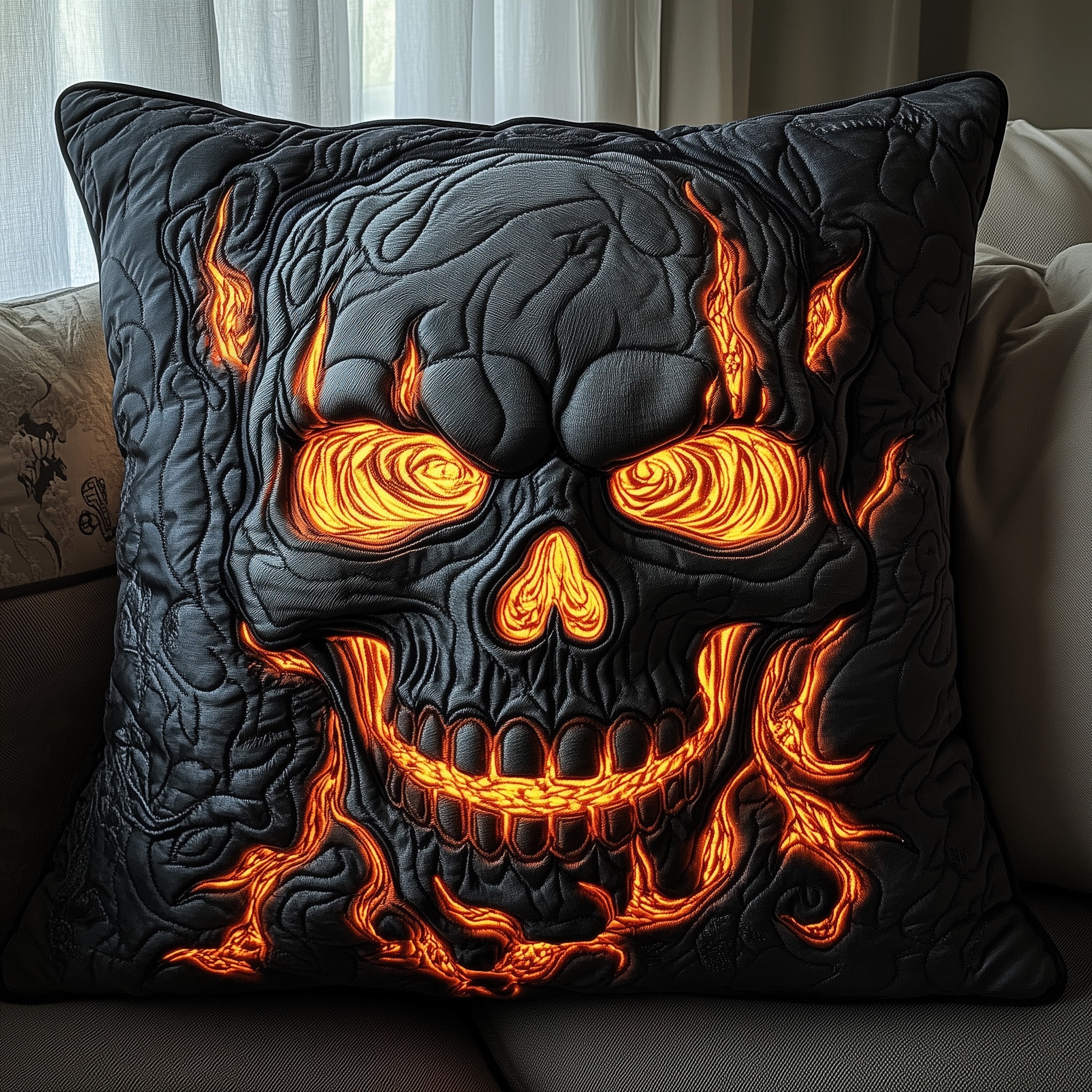 Skull of the Volcano Quilted Pillow Case Square Pillow Cushion CoverSkull Christmas Gifts