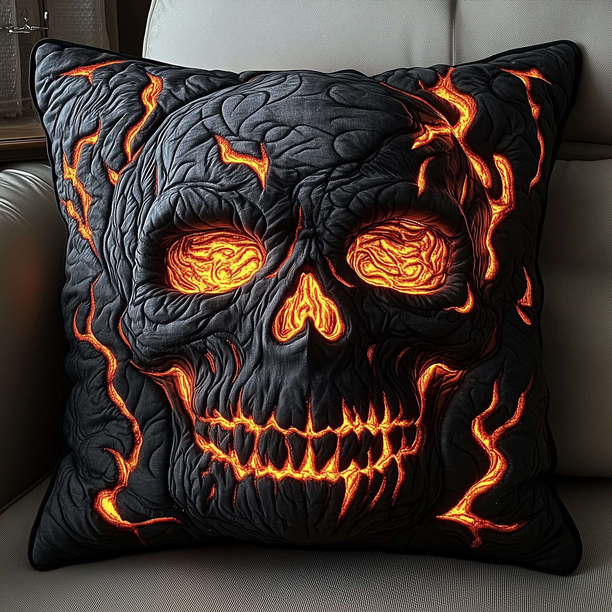 Skull of the Volcano Quilted Pillow Case Square Pillow Cushion CoverSkull Stuff For Guys