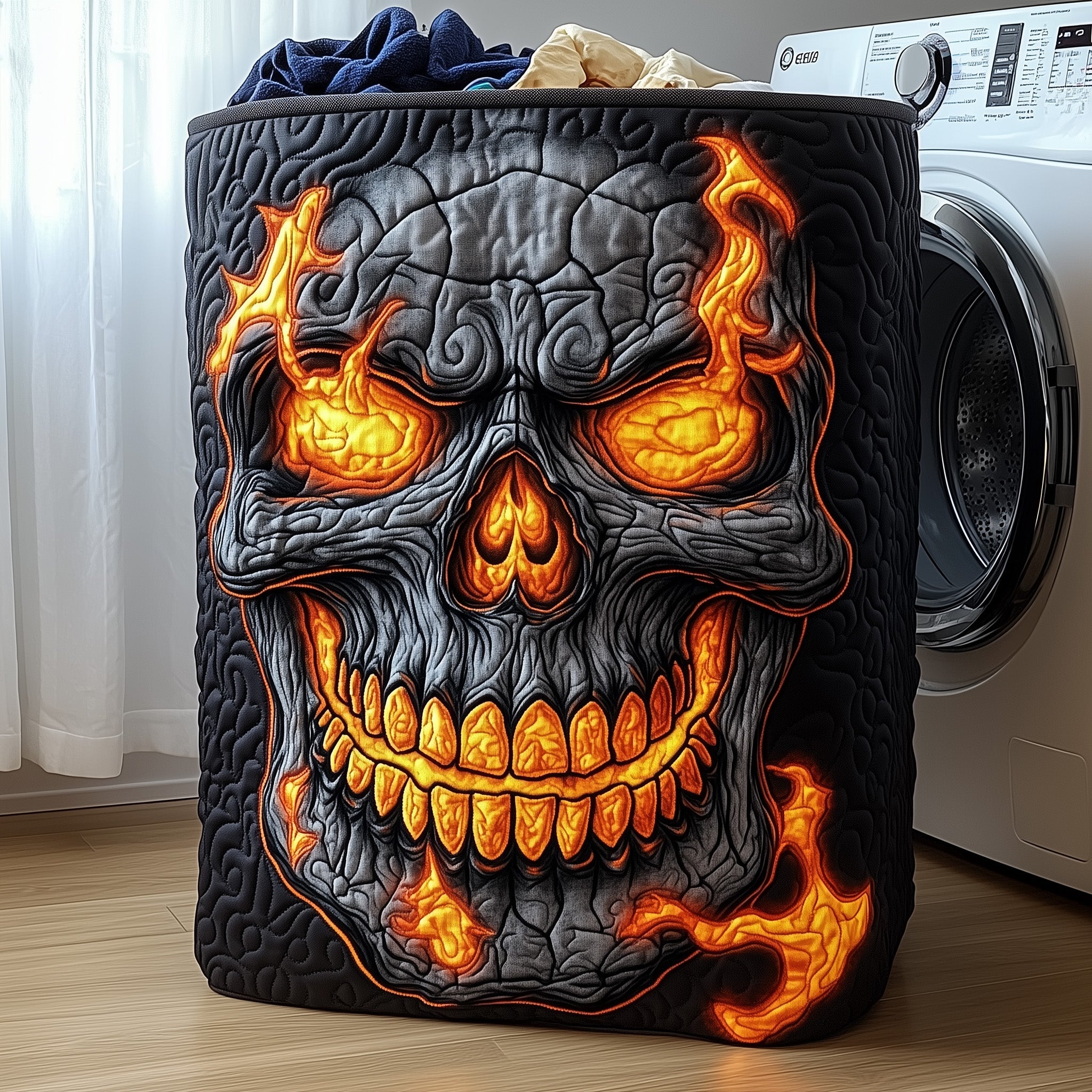 Skull On Fire Quilted Laundry Basket Cool Gifts For Ghost Rider Fanclubs