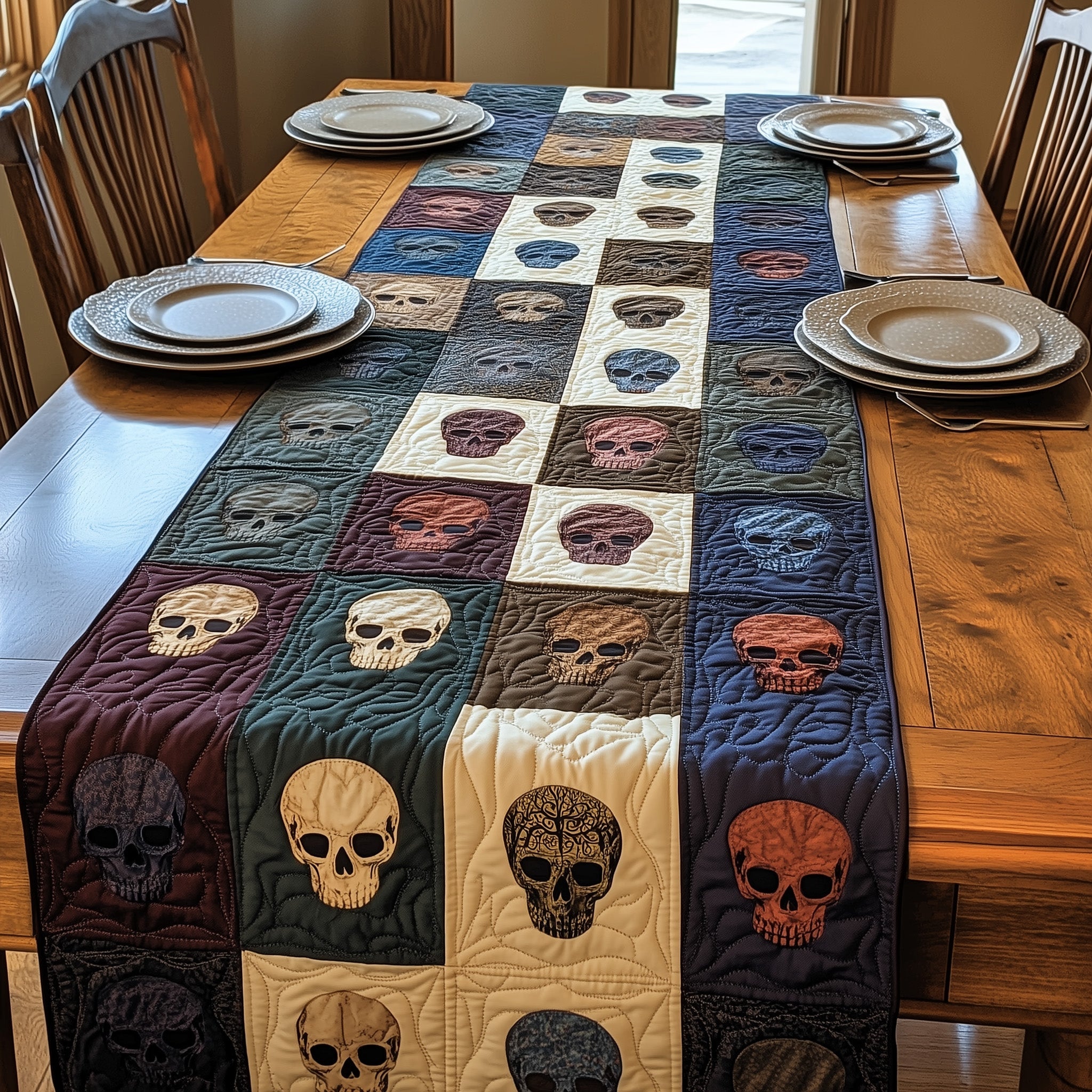 Skull Patchwork Quilted Table Runner Christmas Table Runner Gift Idea