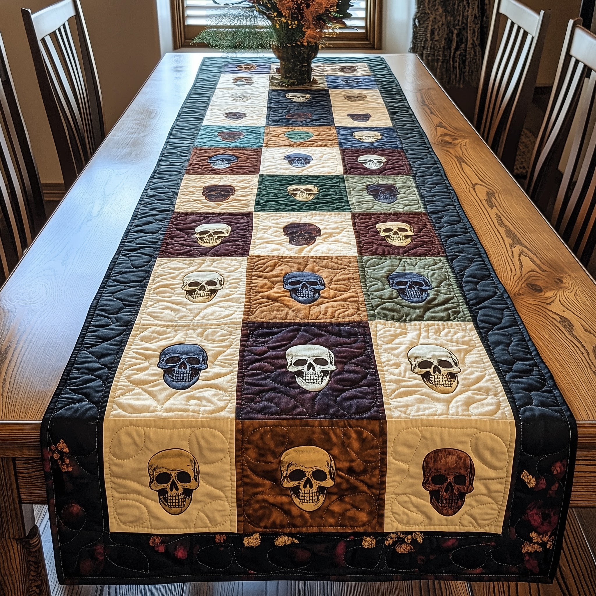Skull Patchwork Quilted Table Runner Holiday Table Runner Decoration