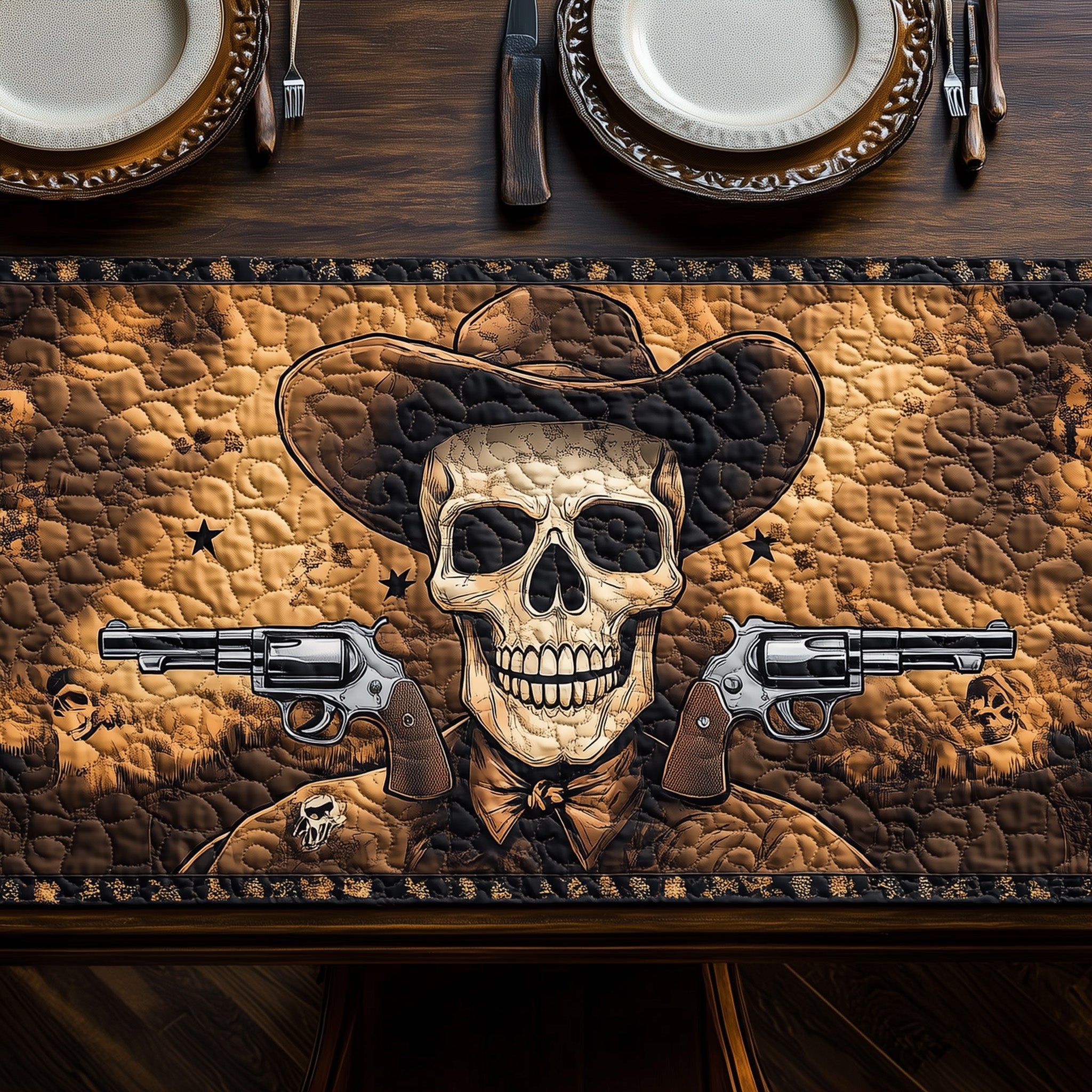 Skull Patchwork Quilted Table Runner Holiday Table Runner Gift Idea