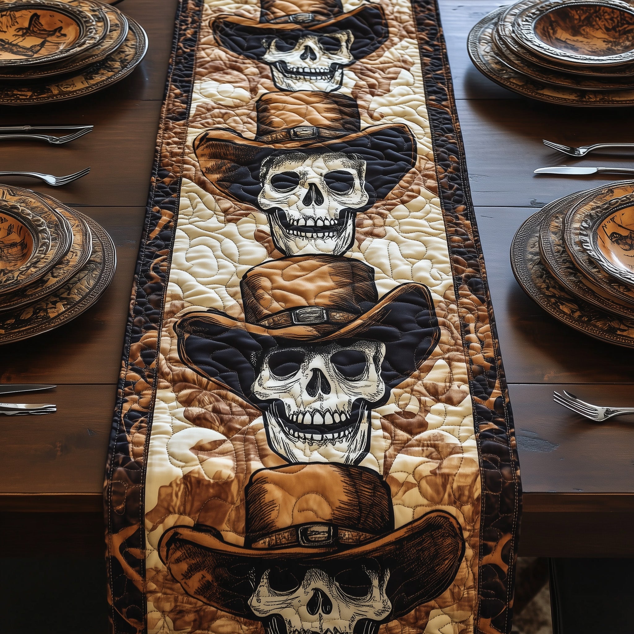 Skull Patchwork Quilted Table Runner Xmas Table Runner for Family Gatherings
