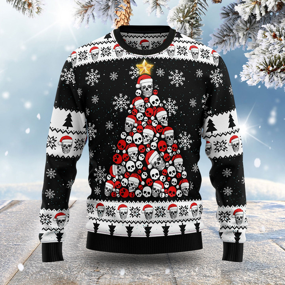 Skull Pine Tree Ugly Christmas Sweater Skull Themed Holiday Wear Christmas Gift Ideas