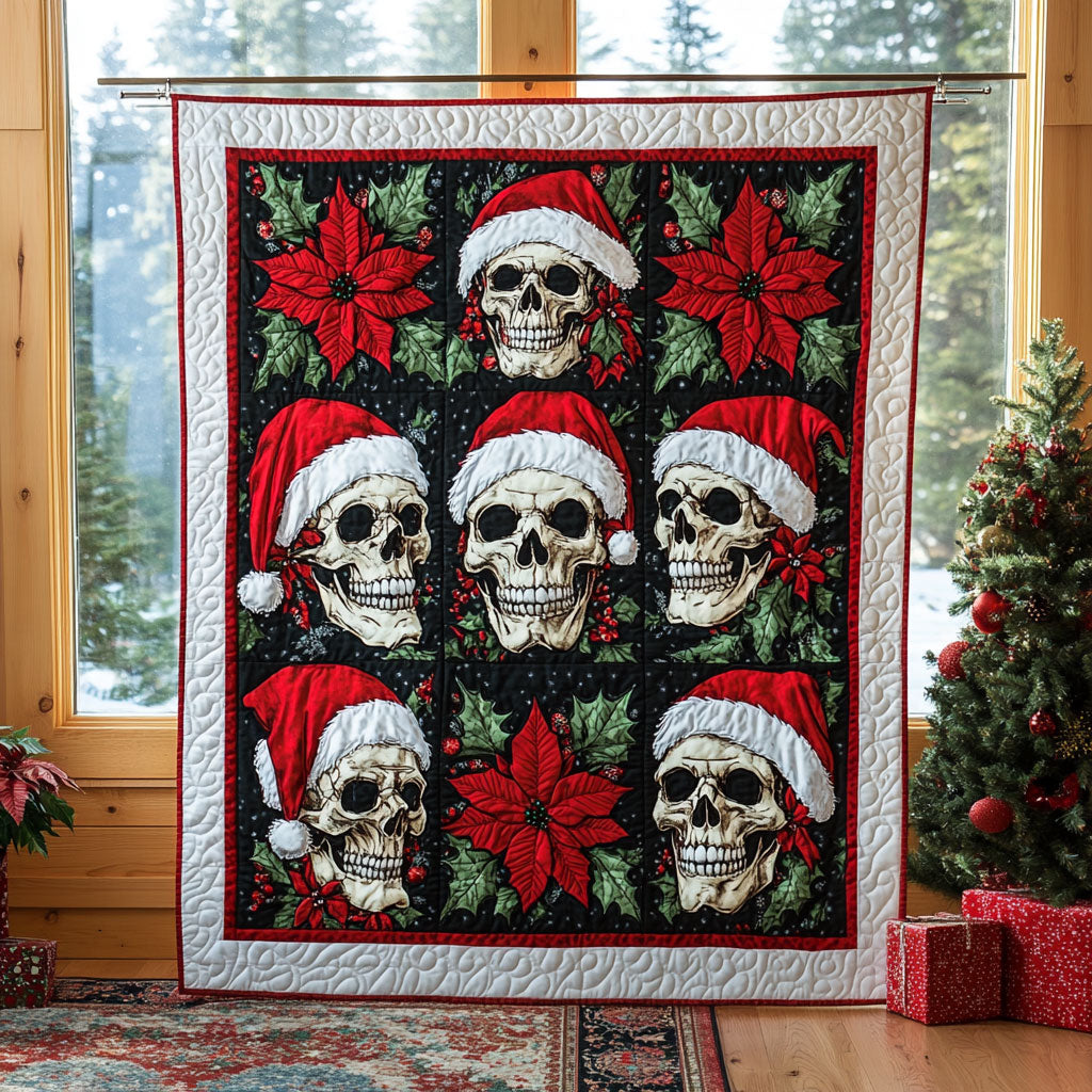 Skull Poinsettia Glow Quilt Perfect Holiday Gift for Blanket Lovers