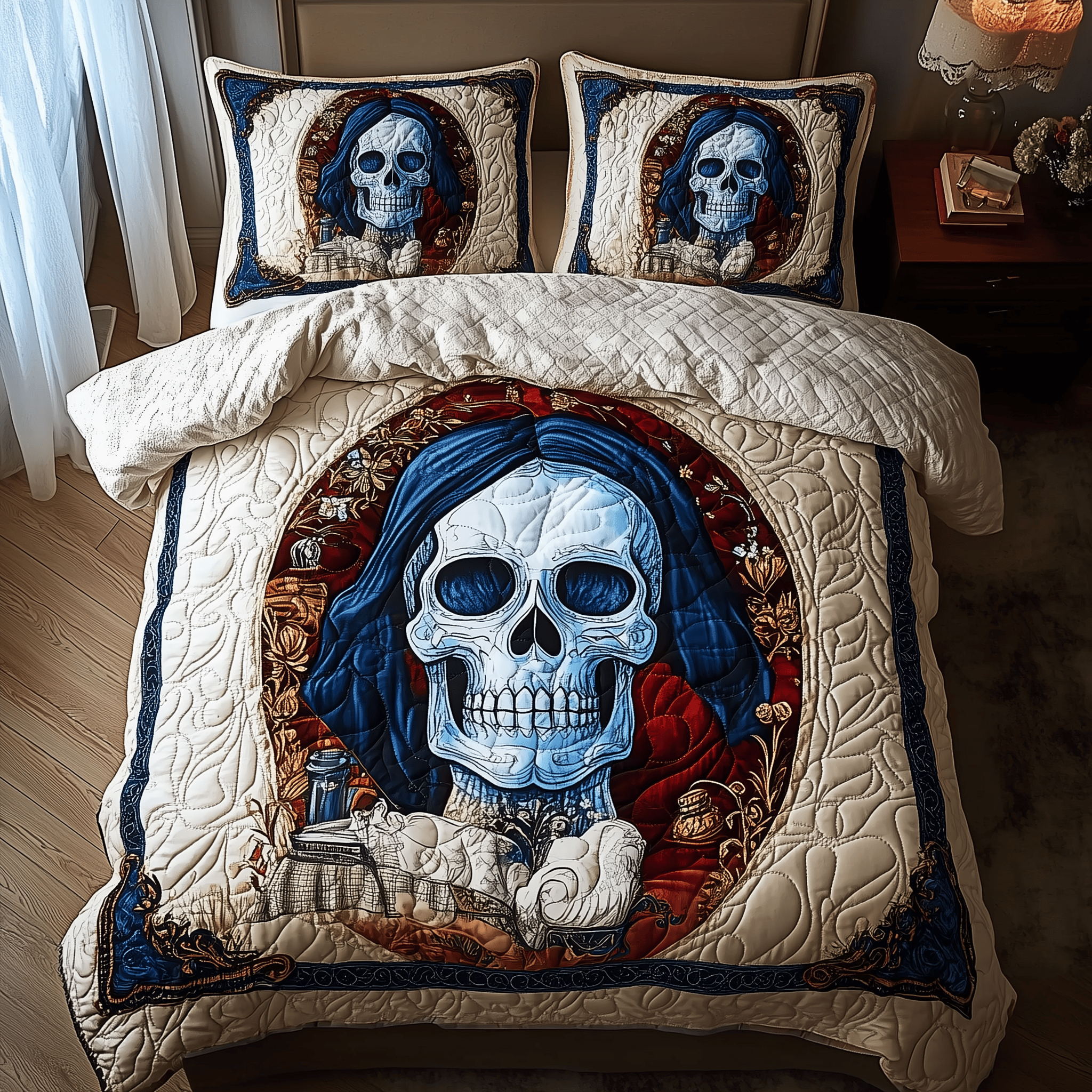 Skull Quilted Bedding Set Christmas Bedding Set Unique Christmas Gifts