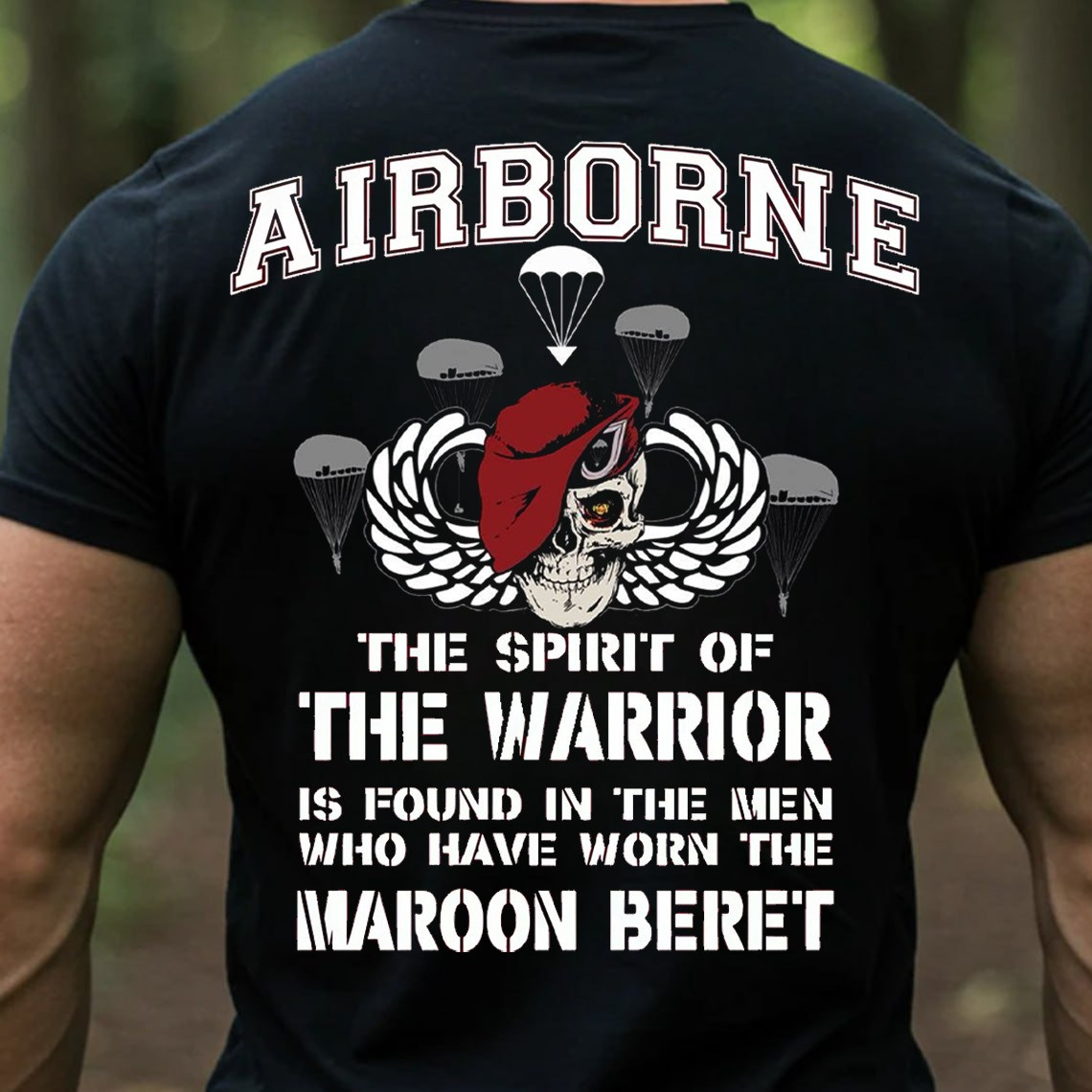 Skull Red Beret Airborne Veteran Shirt The Warrior Maroon Beret Patriotic Tee Gifts For Men