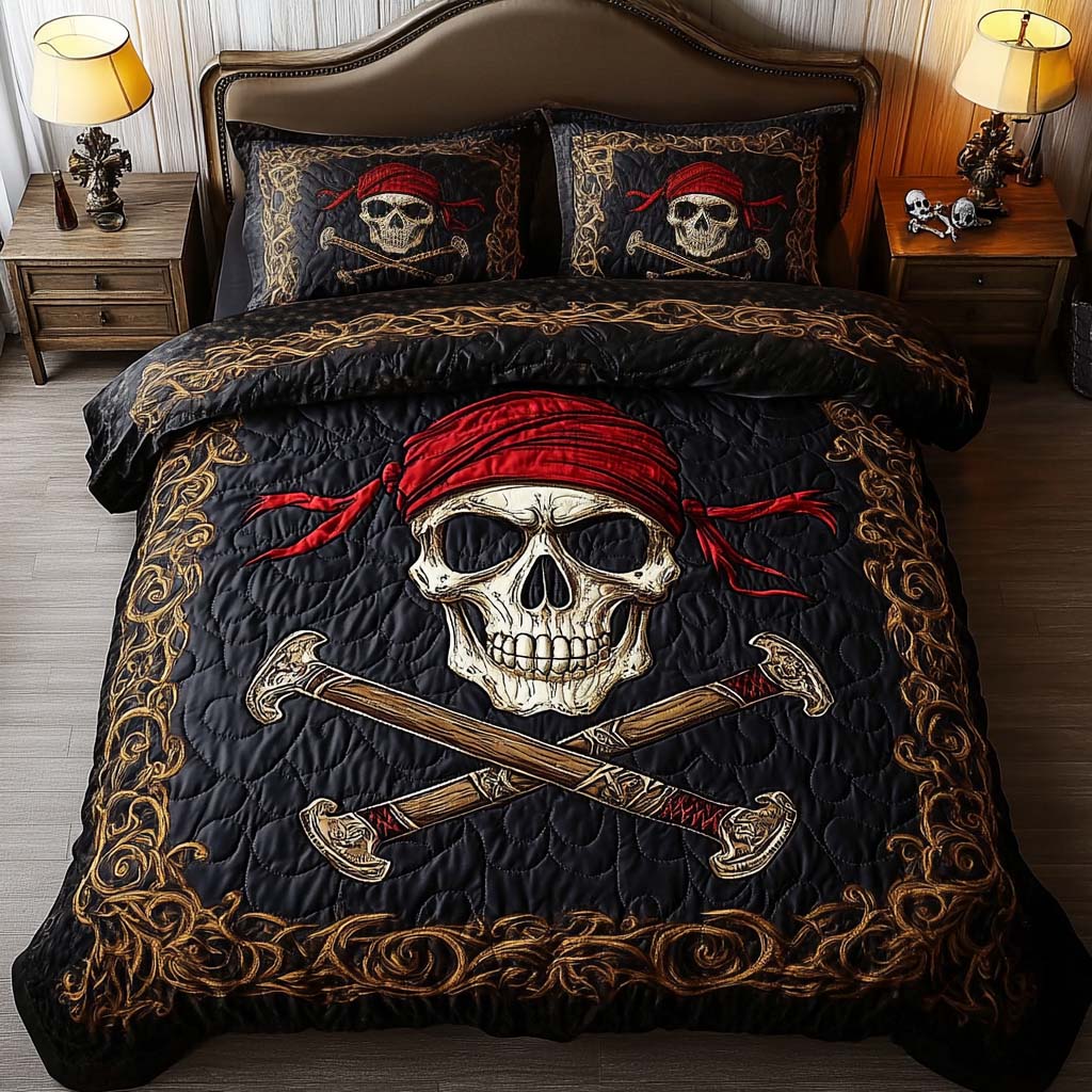 Skull Reign Quilted Bedding Set Holiday Duvet Covers Halloween Gifts For Her