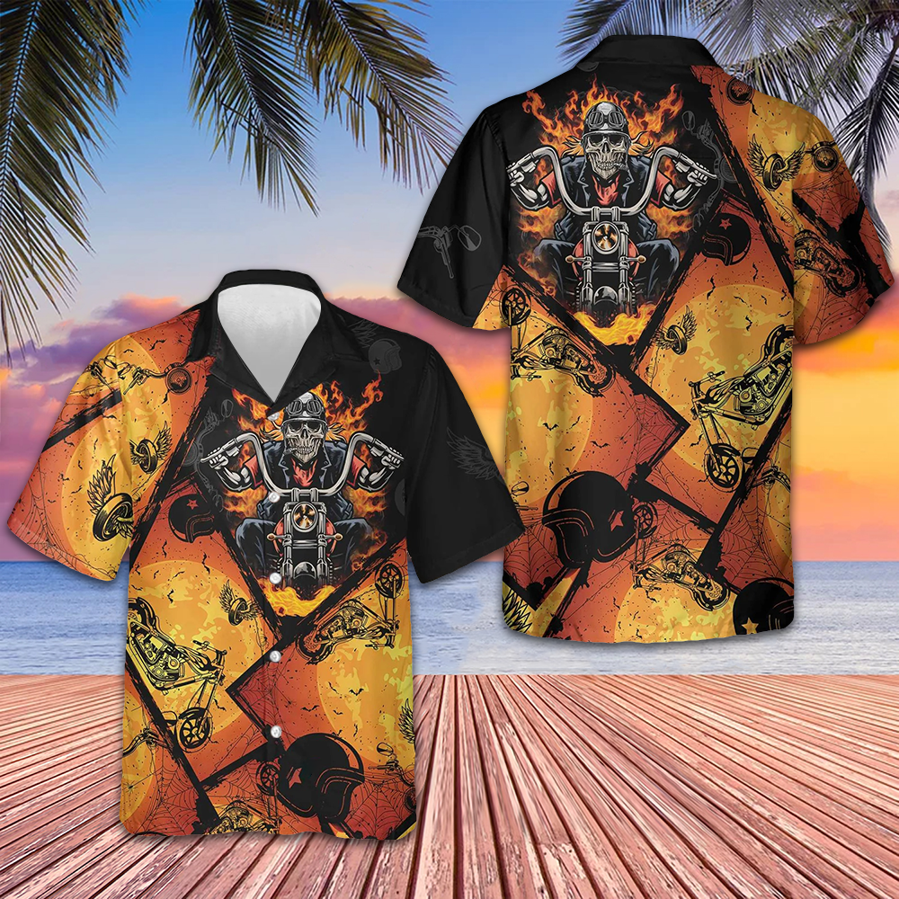 Skull Riding Motorcycle Hawaiian Shirt Flame Skull Motorcycle Shirt Gifts For Bikers Skull Riding Motorcycle Hawaiian Shirt Flame Skull Motorcycle Shirt Gifts For Bikers