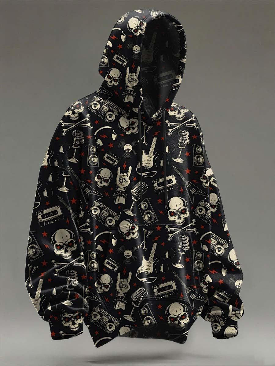 Skull Rock N Roll Hoodie Musical Clothing Funny Holiday Presents For Skull Lovers