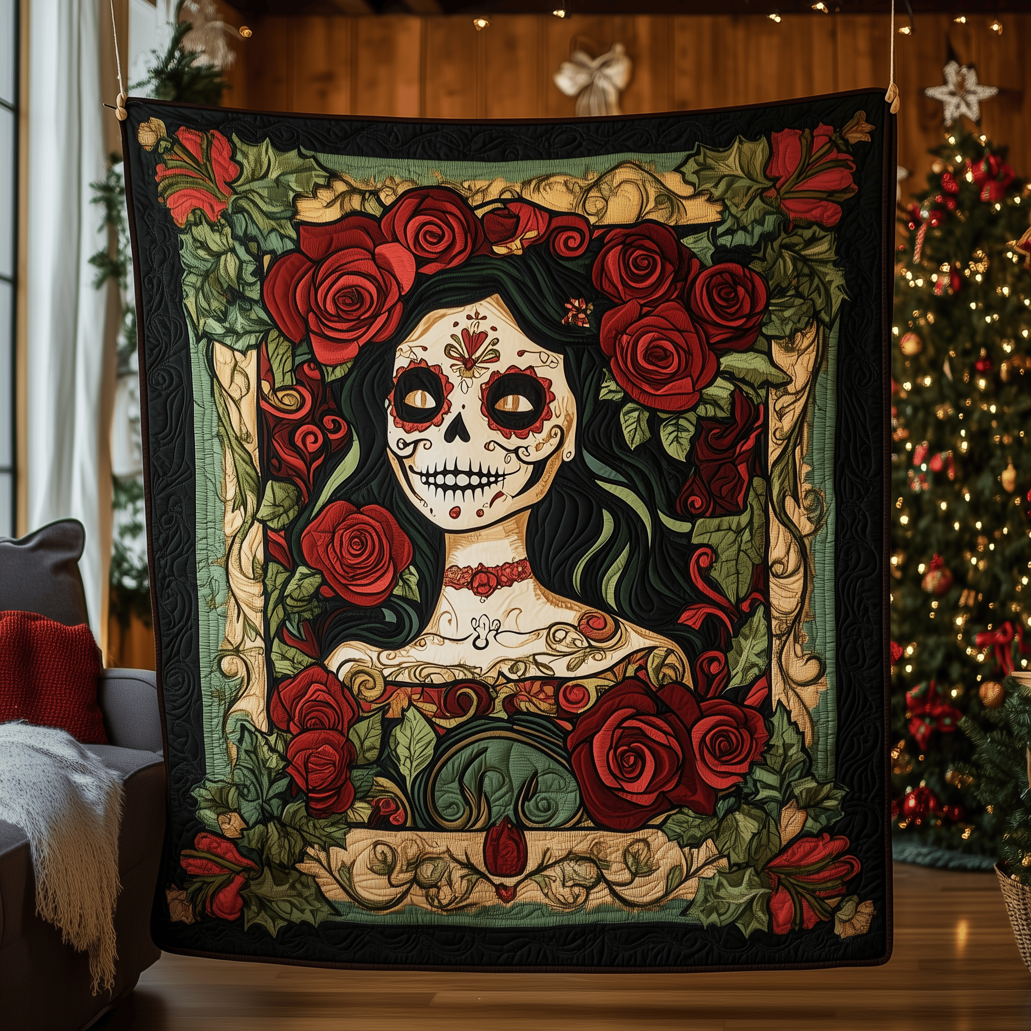 Skull Rose Quilted Blanket Christmas Throw Blanket Christmas Gifts For Parents