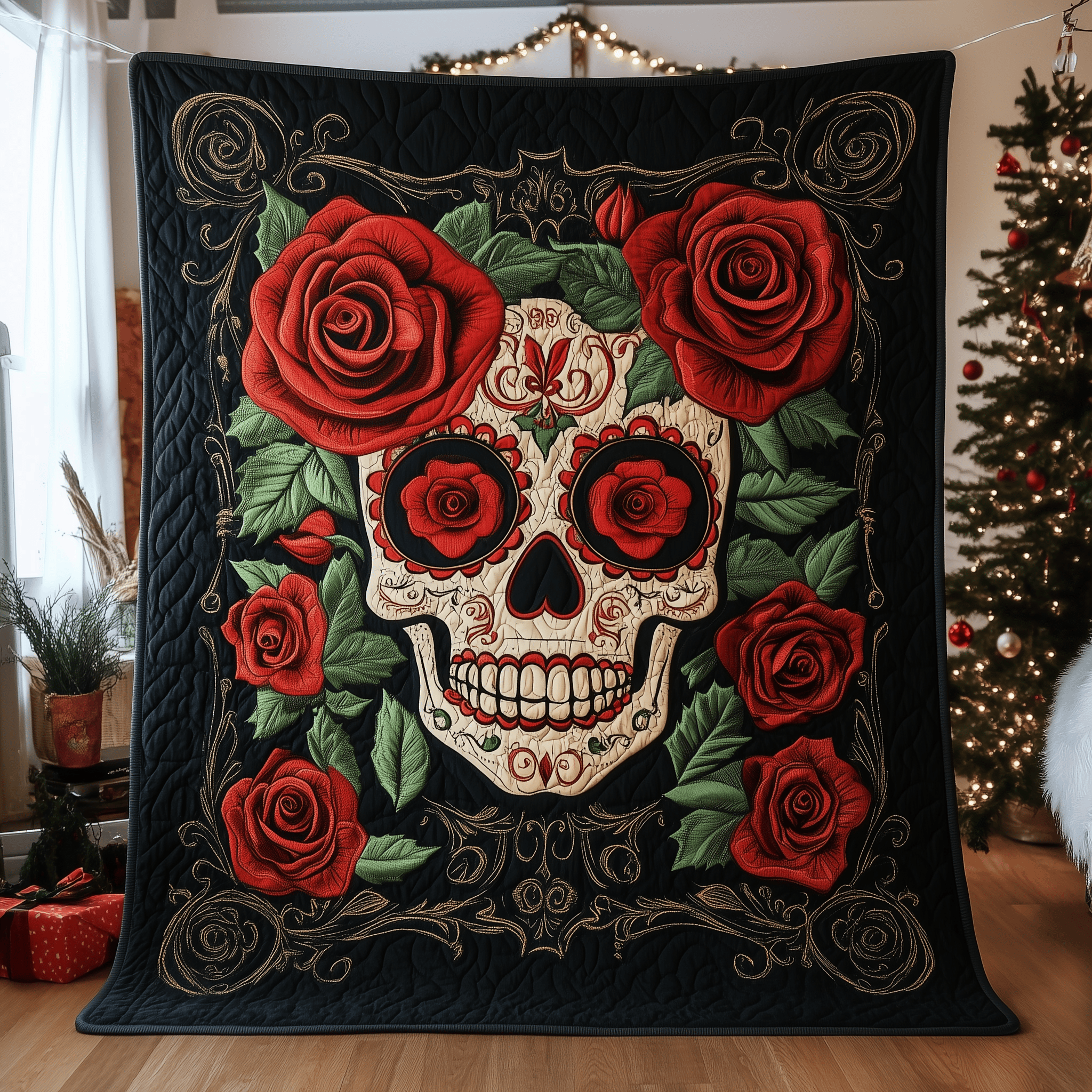 Skull Rose Quilted Blanket Winter Blanket Best Gifts For Women 2025