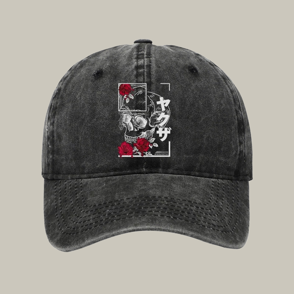 Skull Roses Japanese Aesthetic Washed Cap Aesthetic Baseball Cap Best Christmas Gifts For Men