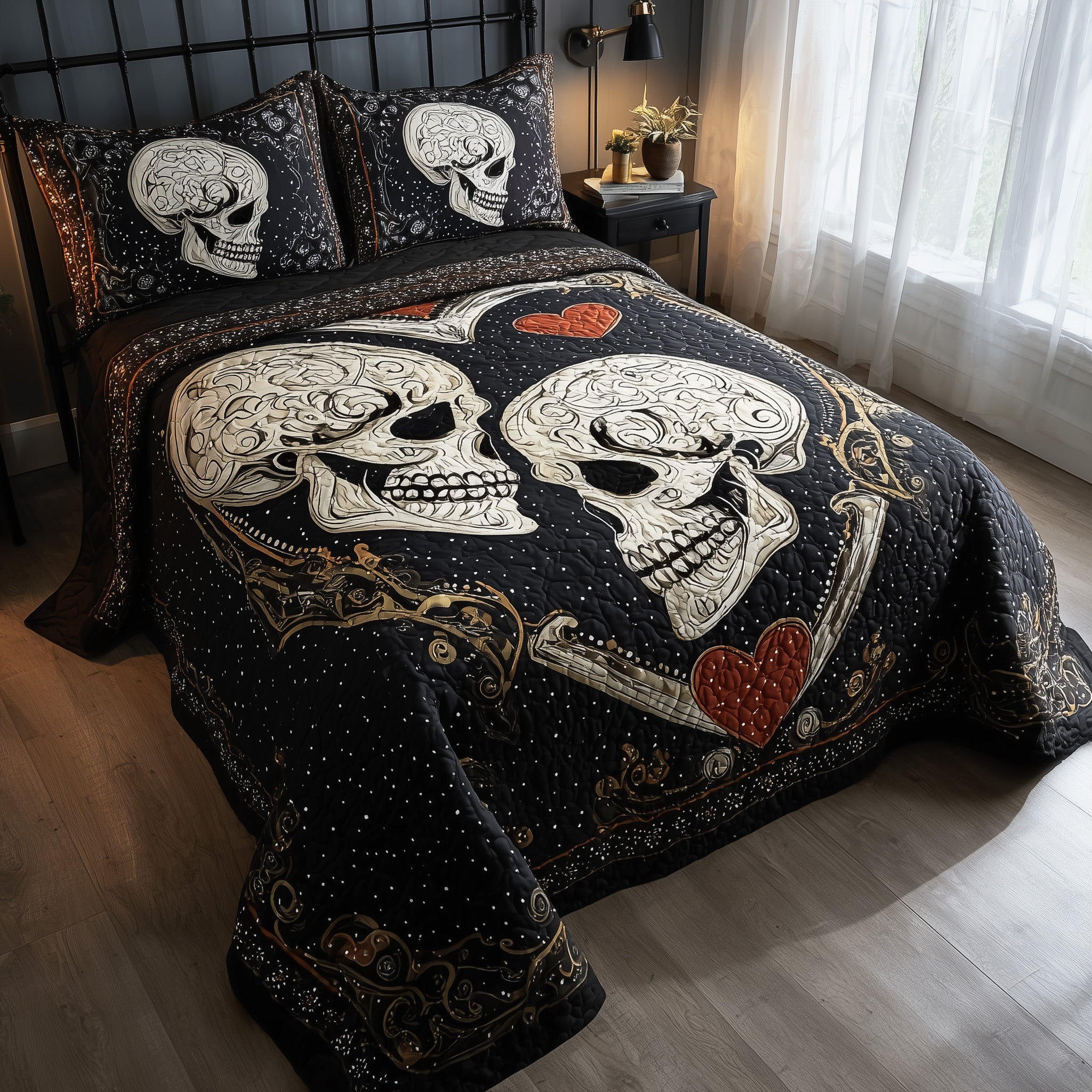 Skull Serenity Quilted Bedding Set Cozy Bedroom