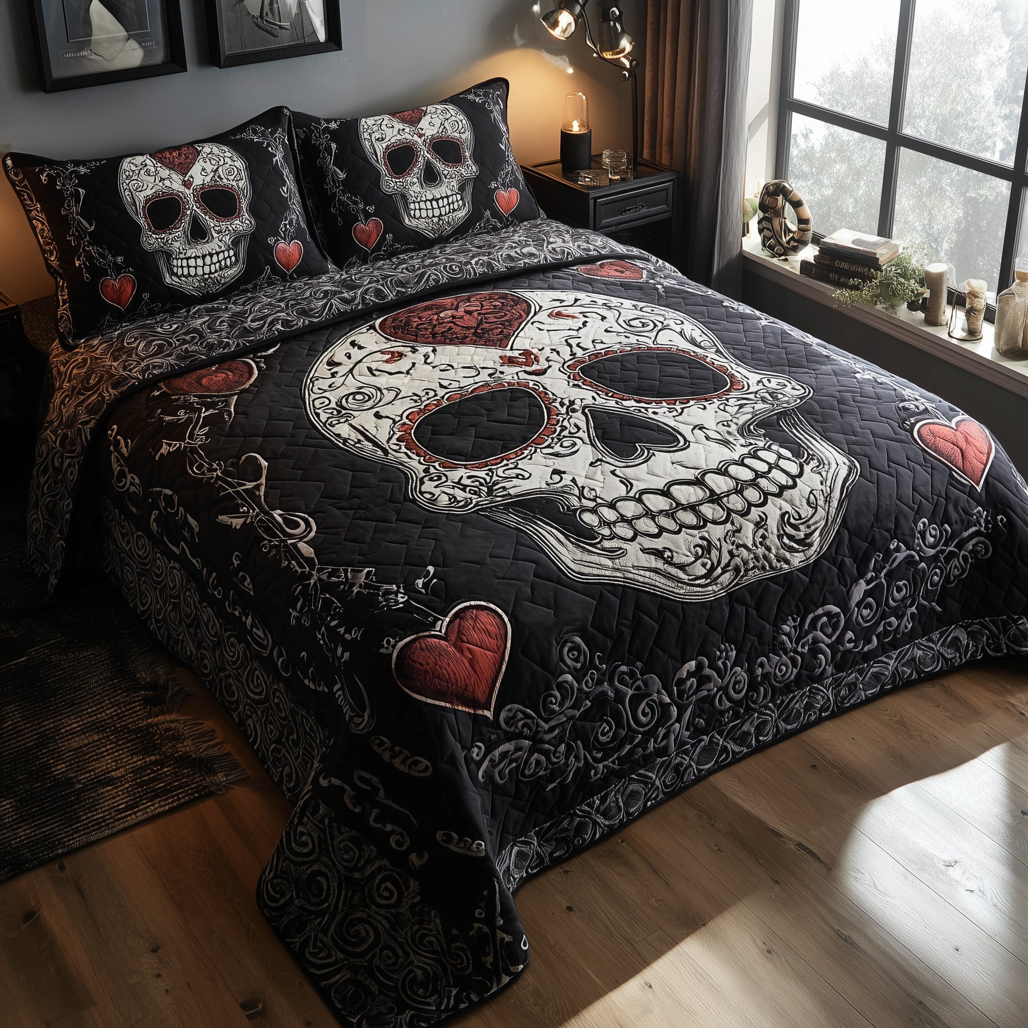 Skull Serenity Quilted Bedding Set For Couples