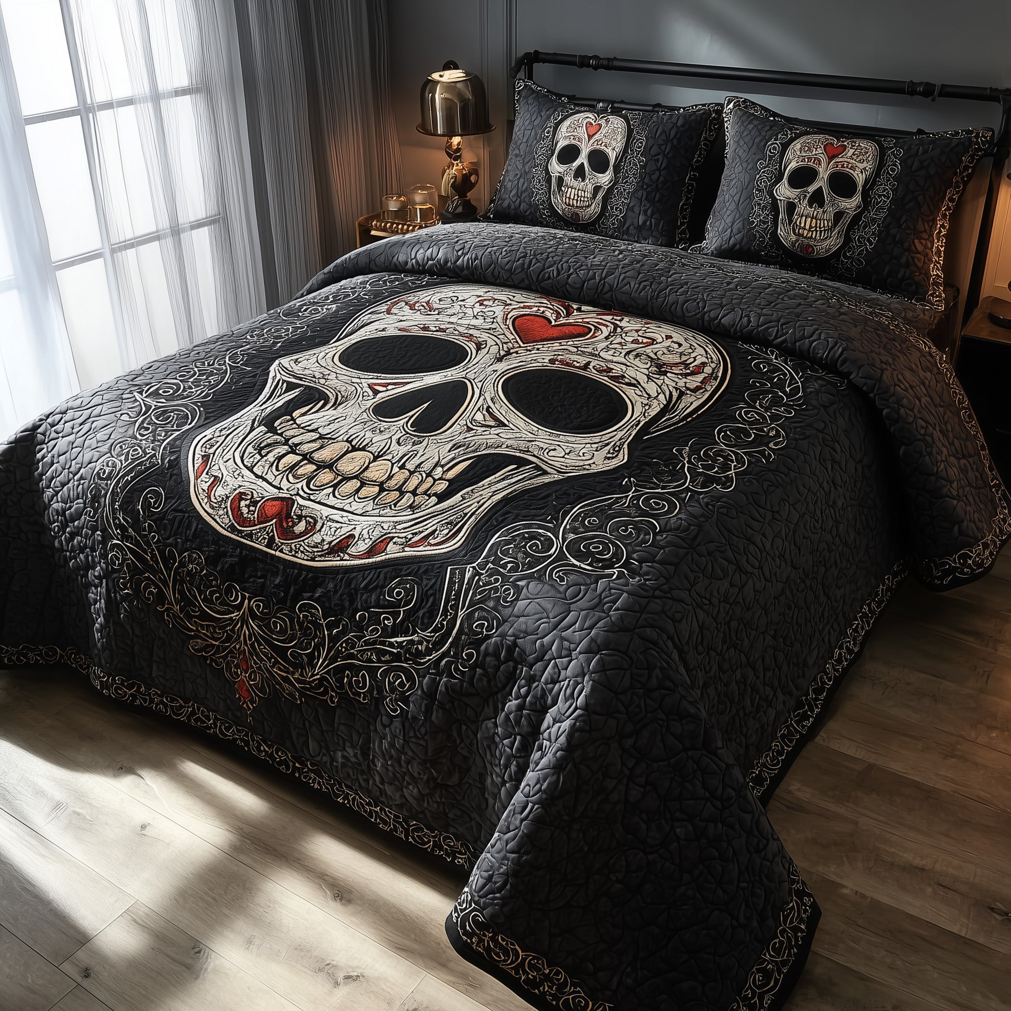 Skull Serenity Quilted Bedding Set Relaxing Sleep