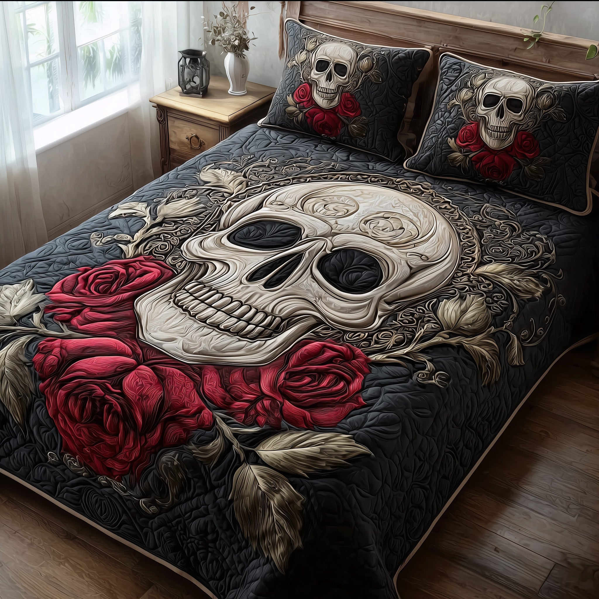 Skull Serenity Quilted Bedding Set Ultimate Comfort