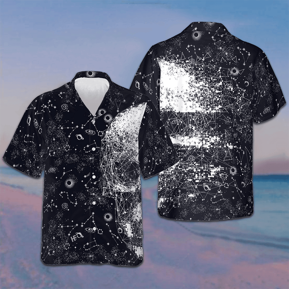 Skull Space Galaxy Constellation Hawaiian Shirt Vacation Button Down Shirts Gifts For Him
