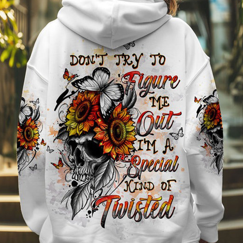 Skull Sunflower Don't Try To Figure Me Out Hoodie Butterfly Apparel Gifts For Wife