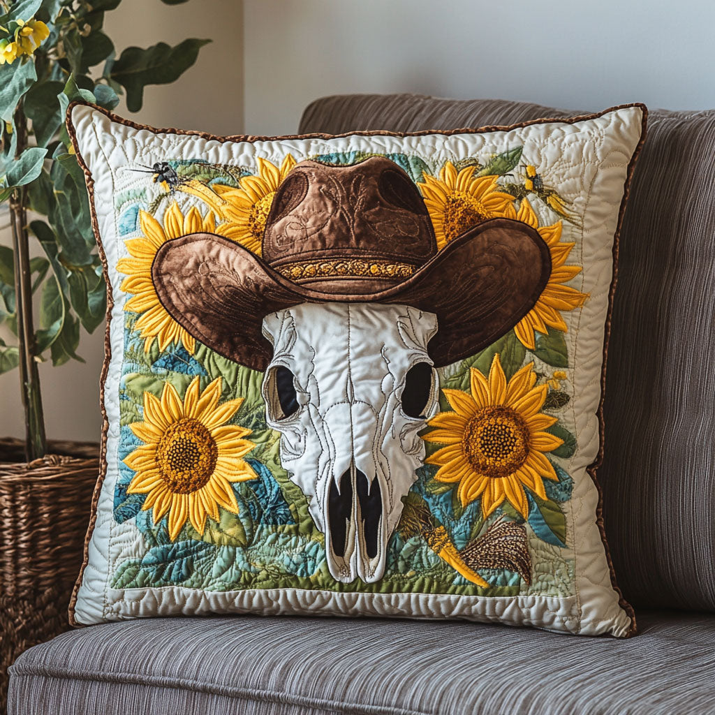 Skull Sunflower Quilt Pillow Case Durable and Washable Pillow Case for Home Use