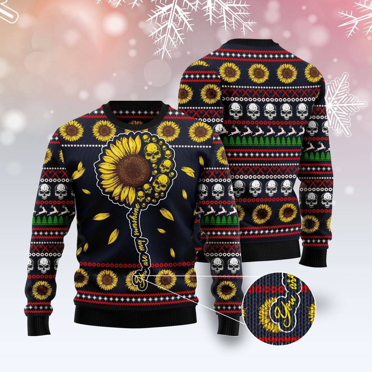 Skull Sunflower Ugly Christmas Sweater Xmas Wear Dark Humour Christmas Jumpers Xmas Gifts