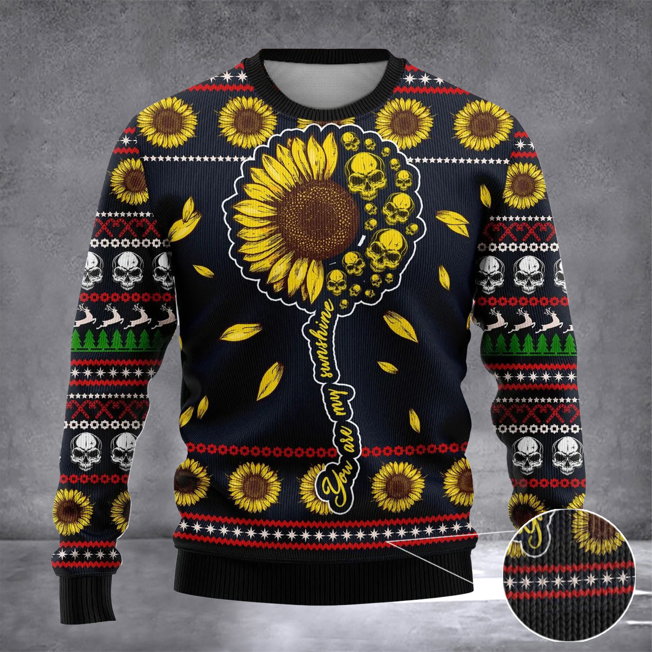 Skull Sunflower You Are My Sunshine Ugly Christmas Sweater Sunflower Lover Inspire Clothing