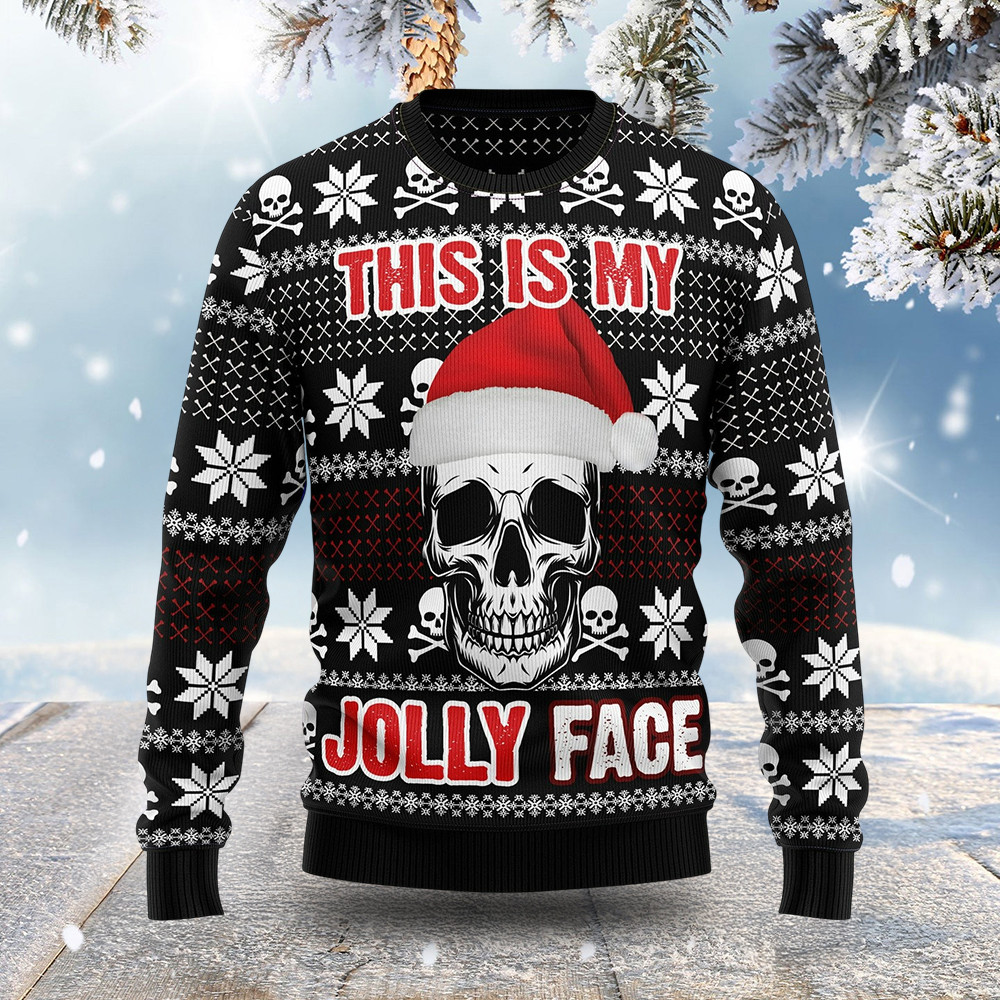 Skull This Is My Jolly Face Ugly Christmas Sweater Holiday Wear Christmas Gifts For Him