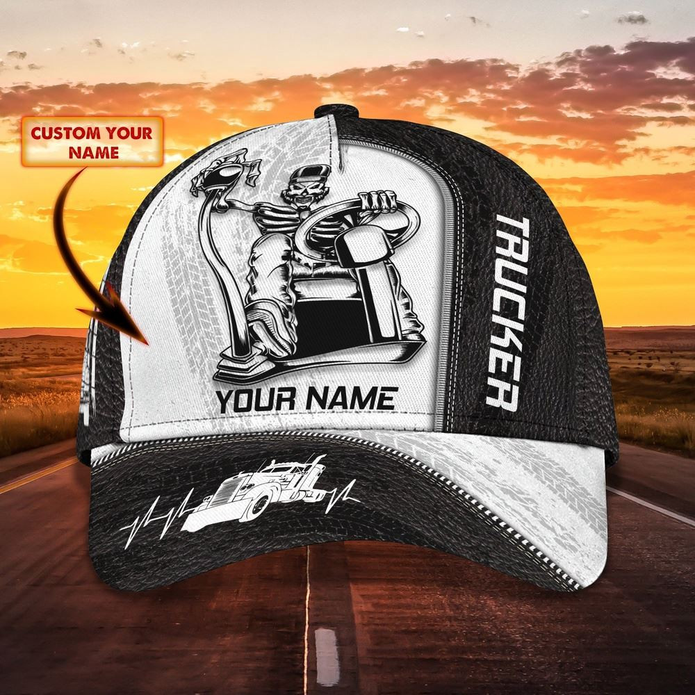 Skull Trucker BnW Customized Name 3D Cap Farmer Baseball Cap Gift For Farmer