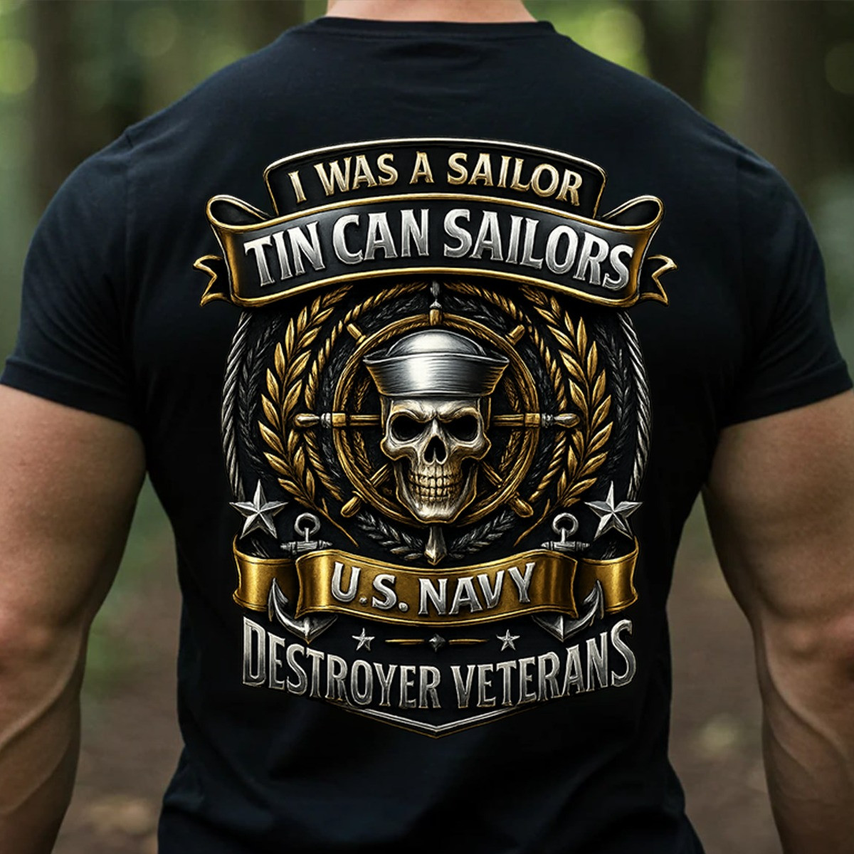 Skull U.S. Navy Shirt Tin Can Sailors Destroyer Veterans Clothes Gift For Navy Veterans